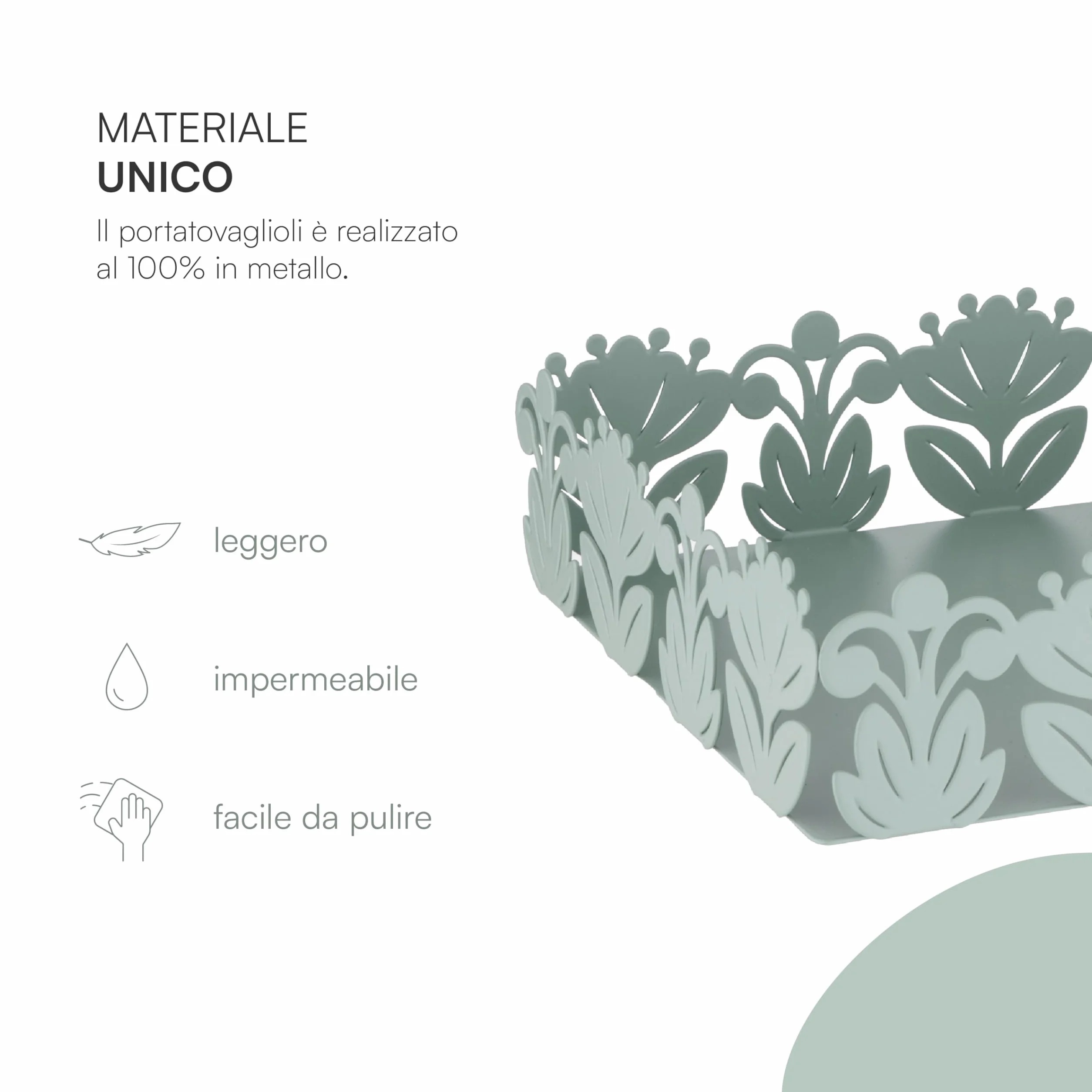 Baroni Home Portatovaglioli Decorativo Metallo Motivo Foglia 17x17x6 cm