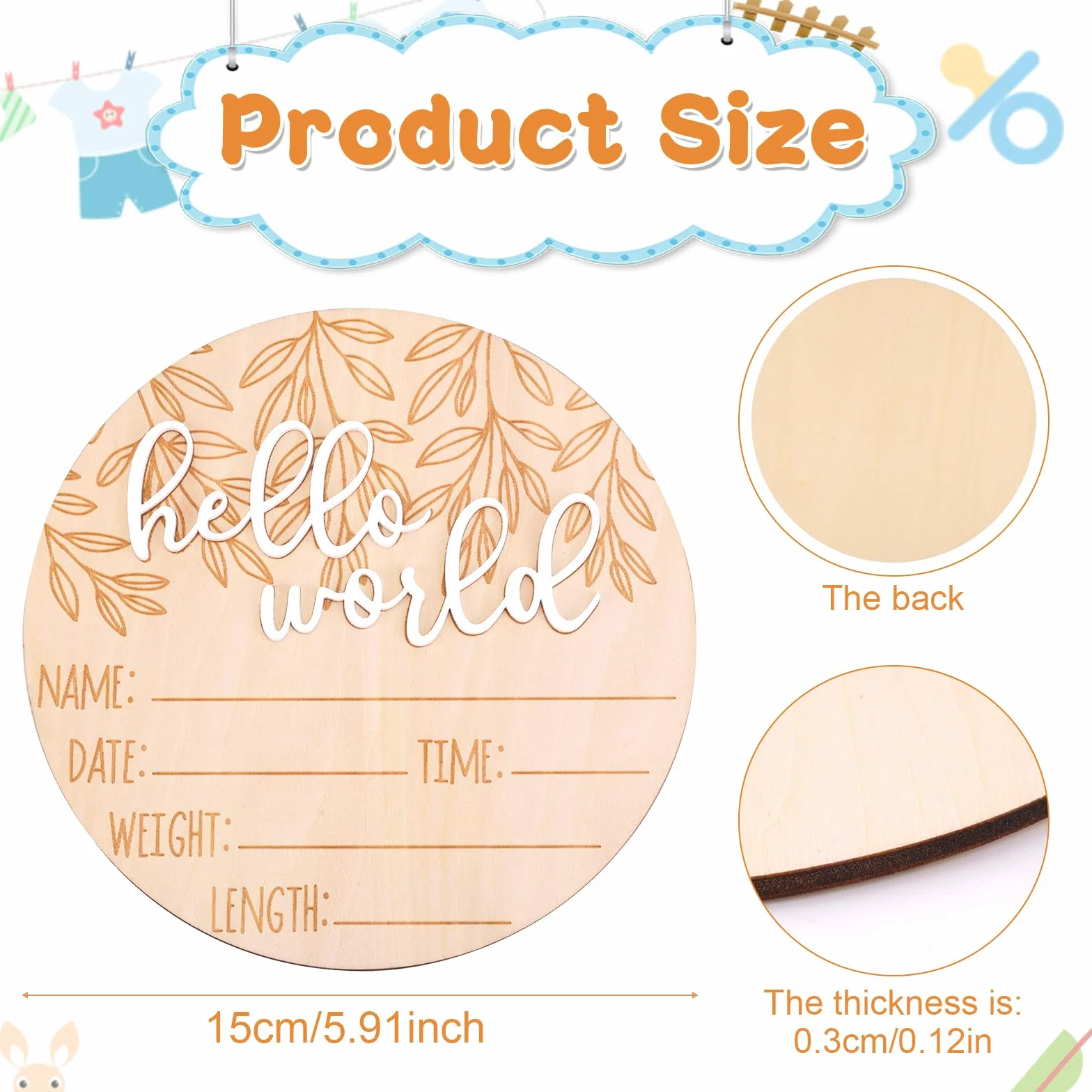 Gosknor Cartello Annuncio Nascita Legno Hello World Neonati per Oggetti di Scena Foto Baby Shower