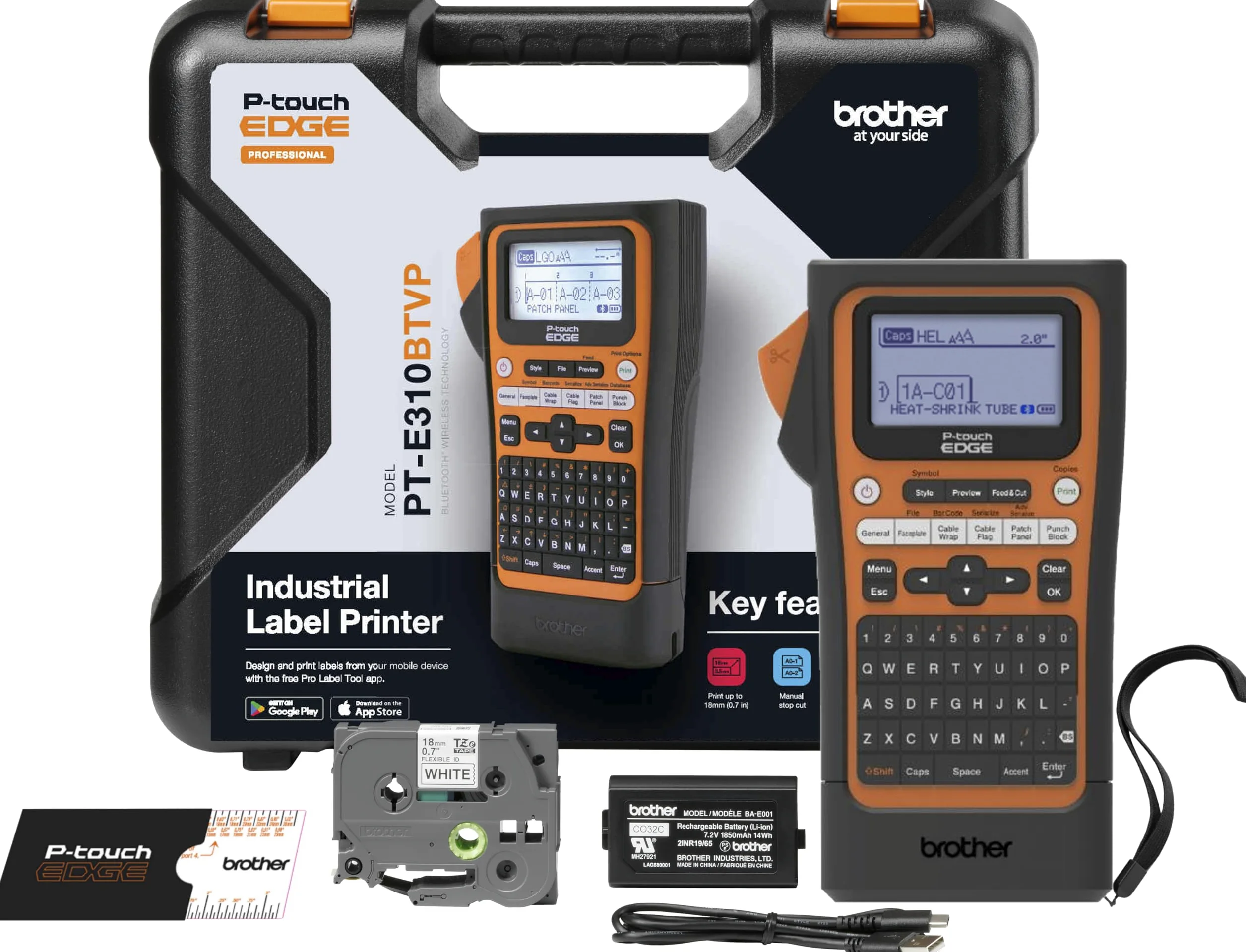 BROTHER PT-E310BTVP P-Touch Edge Stampante per etichette industriali portatili con Bluetooth e USB-C (fino a 18 mm di etichette)