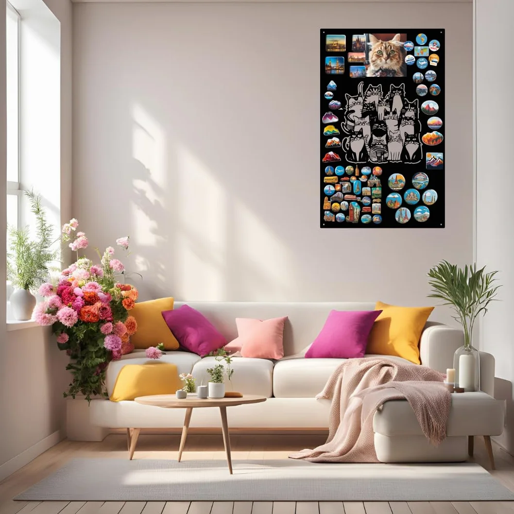 Lavagna Magnetica un mucchio di gatti Nero 80x50 cm | Lavagna in acciaio per magneti, note e pennarelli a gesso, con superficie cancellabile e kit di montaggio