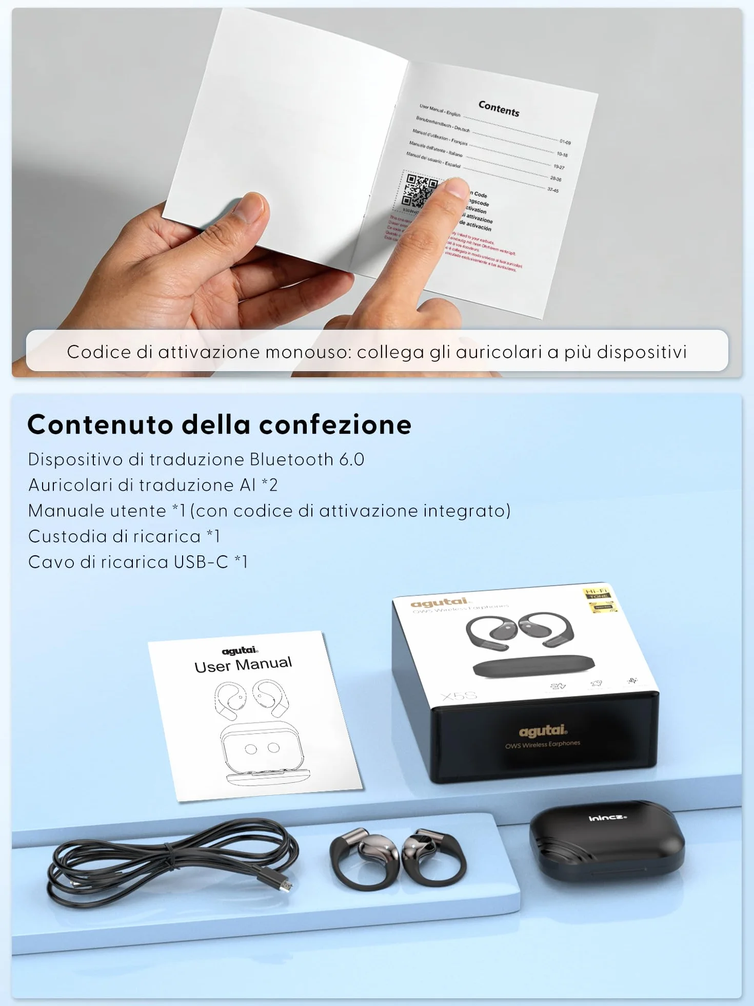 AI Cuffie Traduzione Simultanea Istantaneo: 164 Lingue Traduttore Simultaneo Vocale - Bluetooth 6.0 Auricolari Traduttori Istantanei - 4 in 1 Cuffie Traduttore Istantaneo per Viaggi Affari e Studio