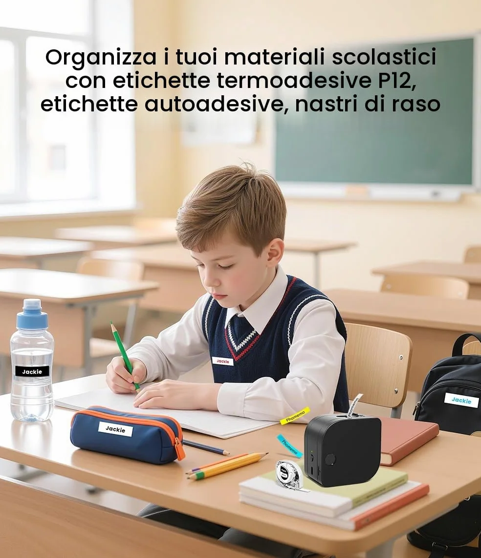 Phomemo Stampante per etichette P12-Pro Bluetooth con 3 nastri per etichette, stampante termica per etichette ricaricabile tramite USB, per casa e ufficio, stampante per etichette per Android e iOS