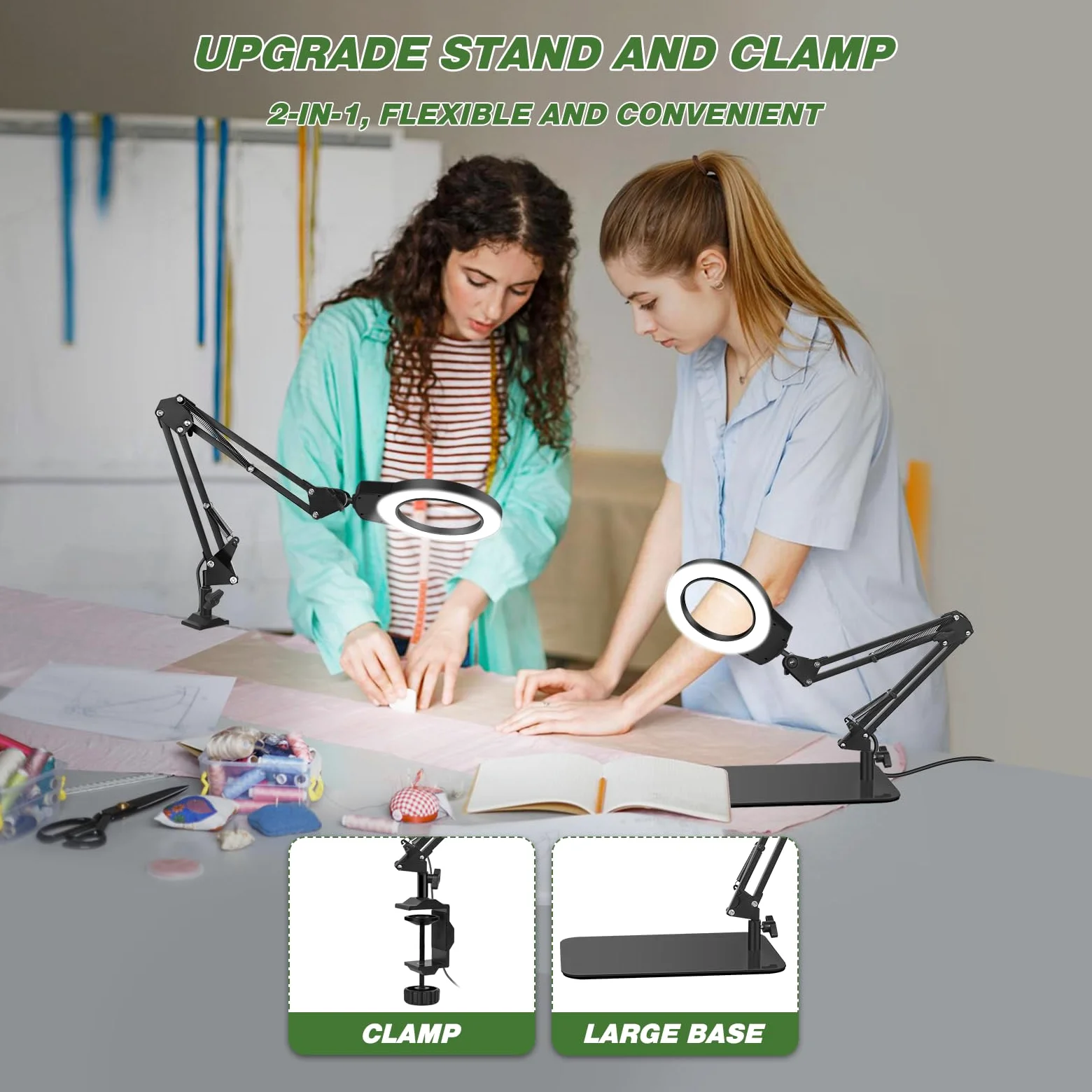 Lente d'ingrandimento con luce e supporto, lampada d'ingrandimento da tavolo 2 in 1, lente d'ingrandimento illuminata con regolatore10X, lente d'ingrandimento da tavolo dimmerabile