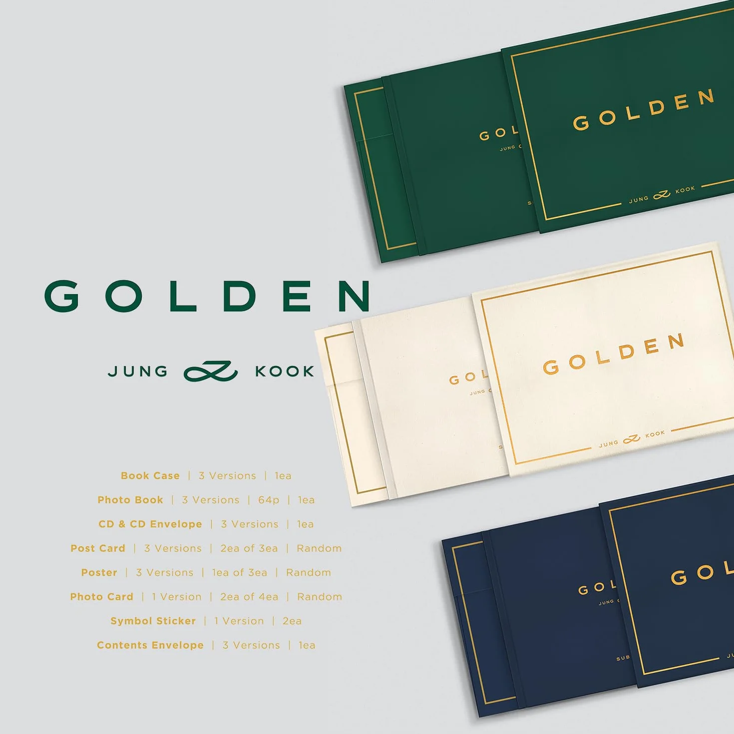 JUNGKOOK GOLDEN SHINE Ver. Book Case Photo Book CD Post Card Poster Photo Card Sticker Set