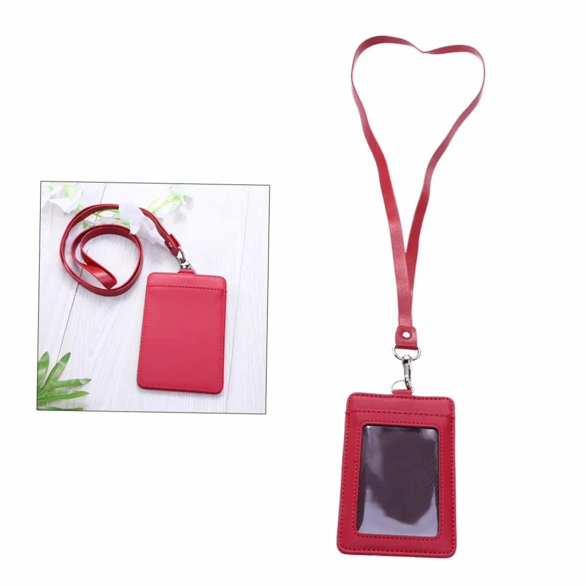 Tofficu Porta Badge Verticale Da 3 Pezzi Con Custodia in Pelle Porta Badge Con Cordino Clip Girevole Rosso