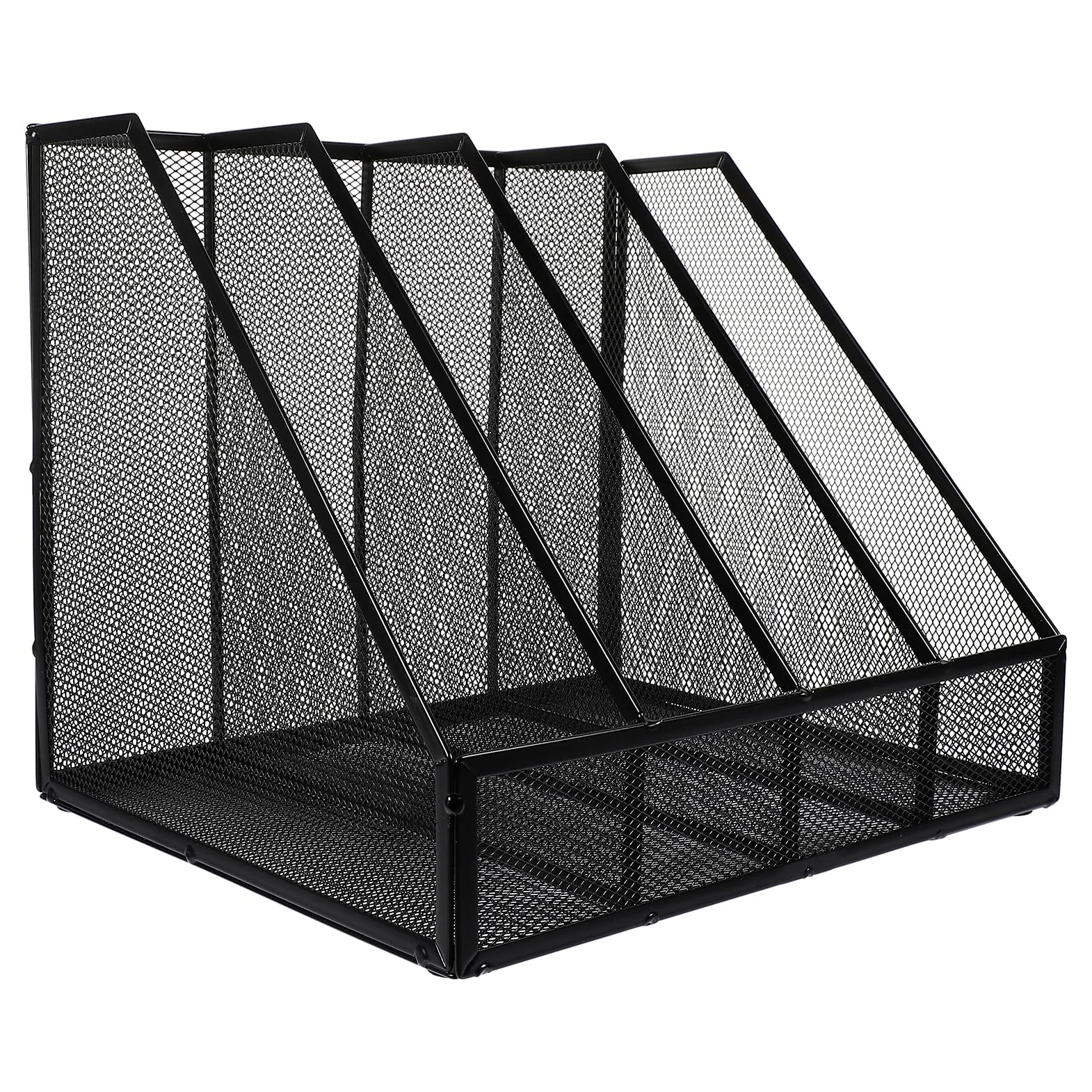 File Rack in Rete Metallica A4 Nero a 4 Scomparti per Ufficio | Porta Riviste Metallo, Porta Documenti Verticale da Scrivania, Decorazioni Scuola, Contenitori Scrivania