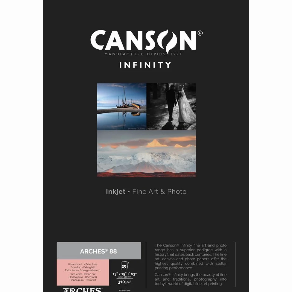 Canson Infinity Arches 88 100% satinato 310 g scatola 32,9 x 48,3 25 H bianco naturale