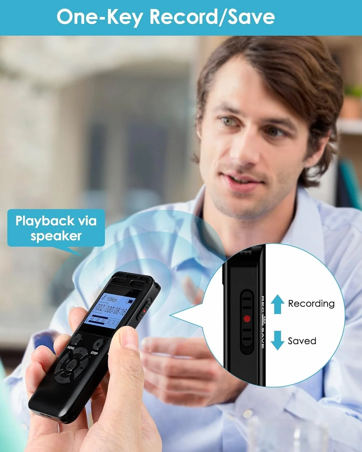 64GB Registratore Vocale Digitale Con Riduzione Rumore, Stereo Hd 1536Kbps, Metallo, Attivazione Vocale, Riproduzione E Password, Dispositivo Per Interviste, Riunioni, Lezioni (64GB)
