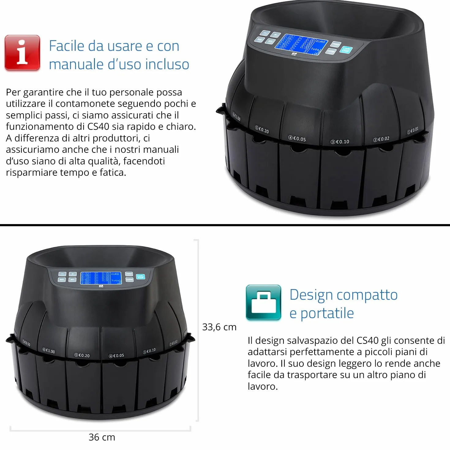 ZZap CS40 Contamonete automatica in euro, Macchina conta-denaro, Macchina conta-soldi