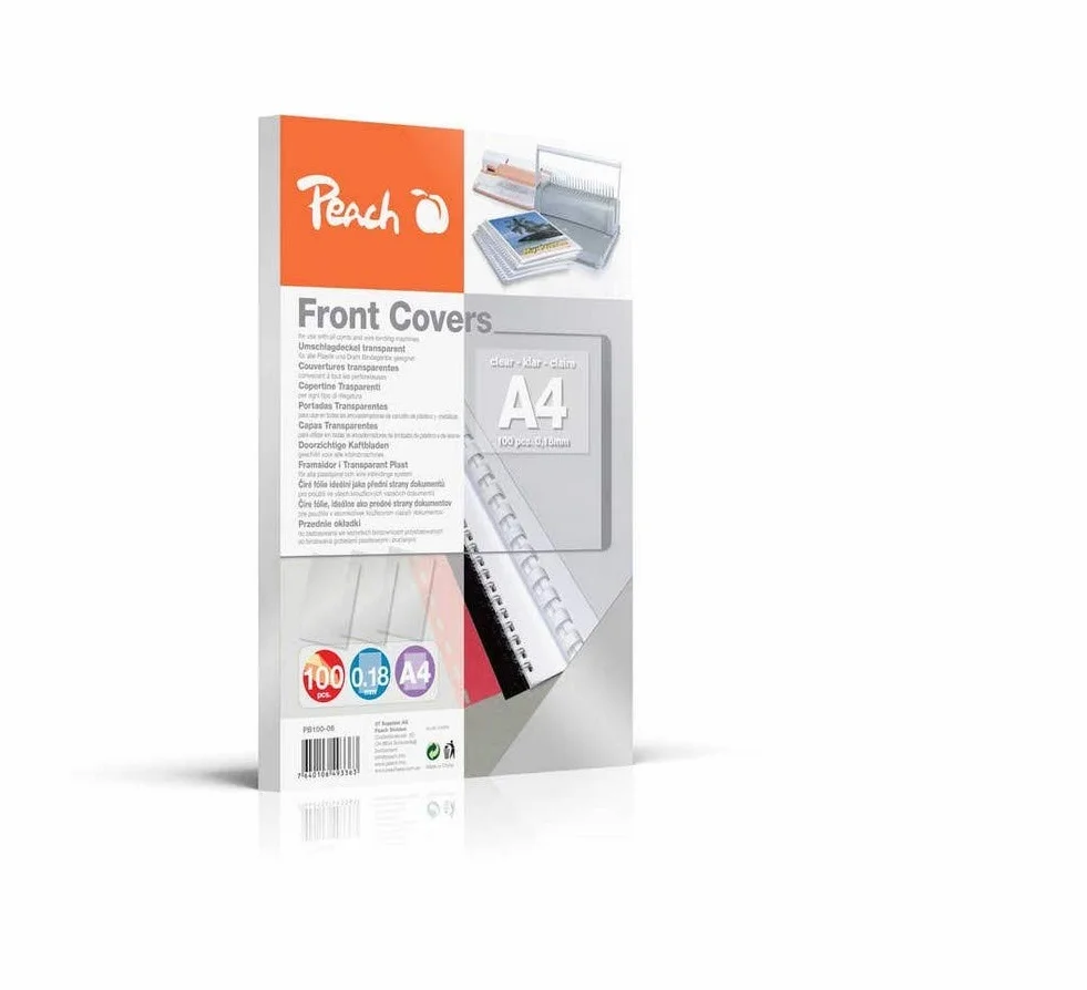 Peach Clear Cover Sheets 0.18mm A4 100 Sheets Transparent