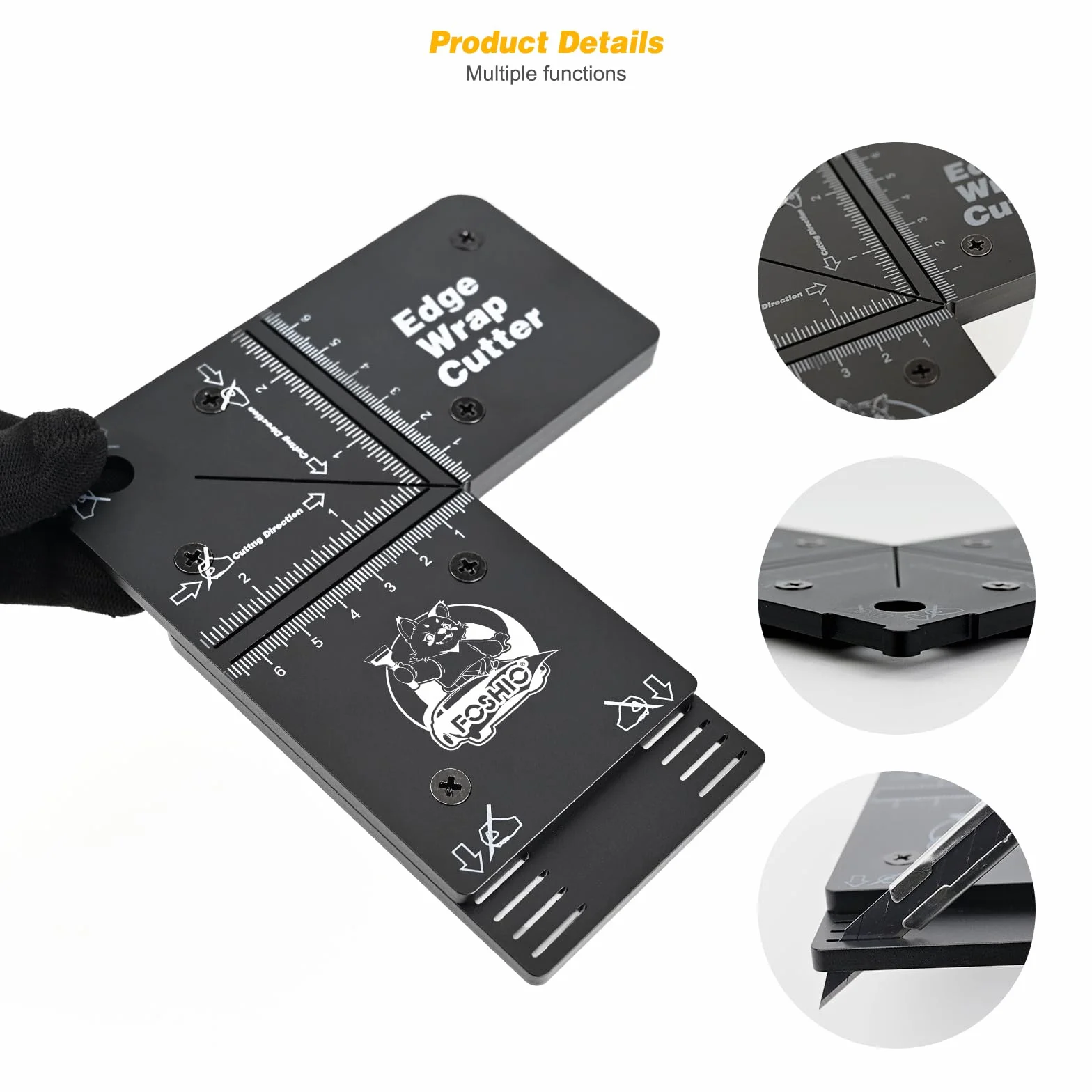 FOSHIO Tappetino da taglio in alluminio modello di taglio a linea retta, modello di taglio Edge Wrap Cuttermess, righello per misura precisa, coltello a bordo regolabile, strumenti fissi per vi