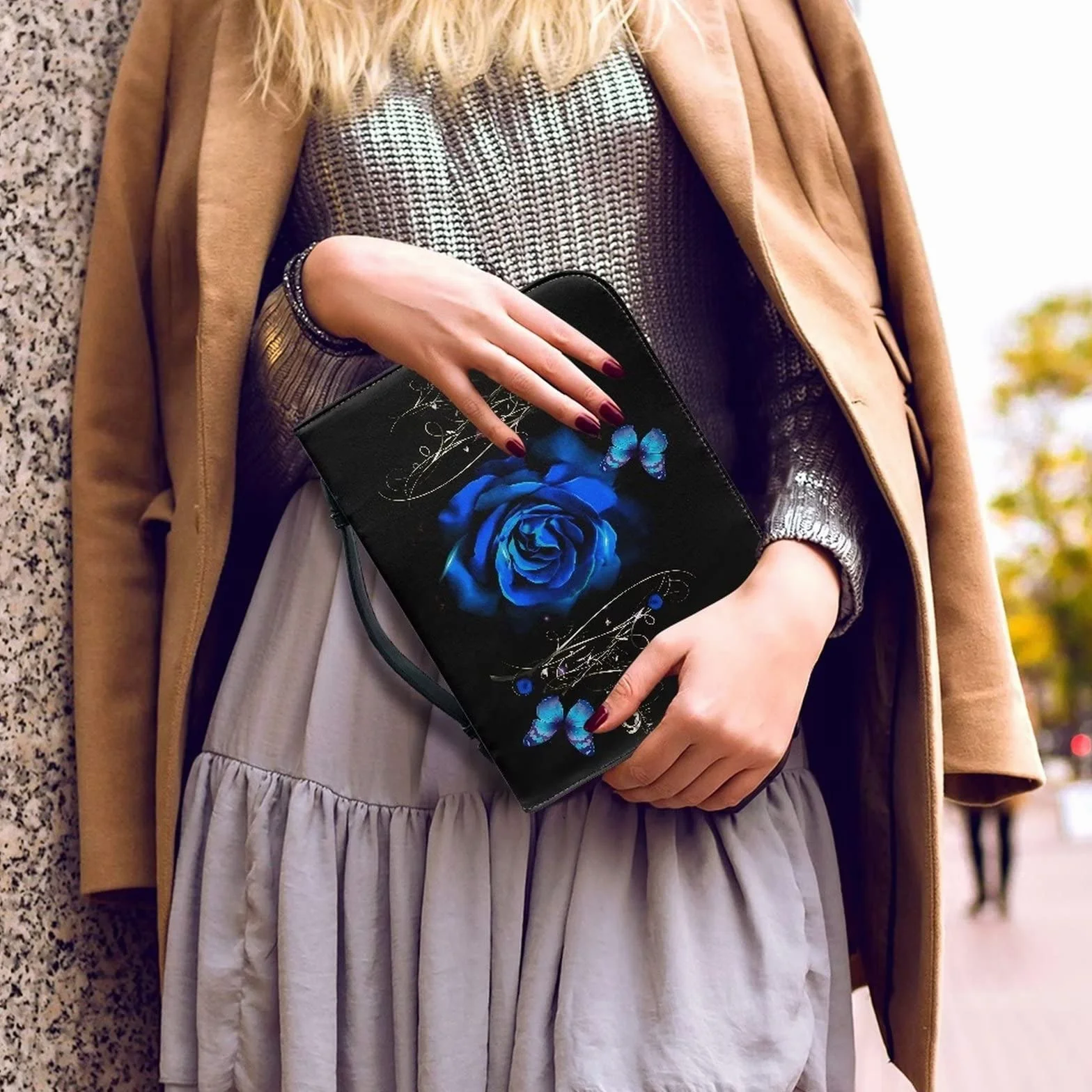 Copri Bibbia per Donna Rosa Farfalla Custodia Pelle Borsa Trasporto Porta Bibbia Floreale Ragazze Accessori Regalo Cresima Cristiana Manico