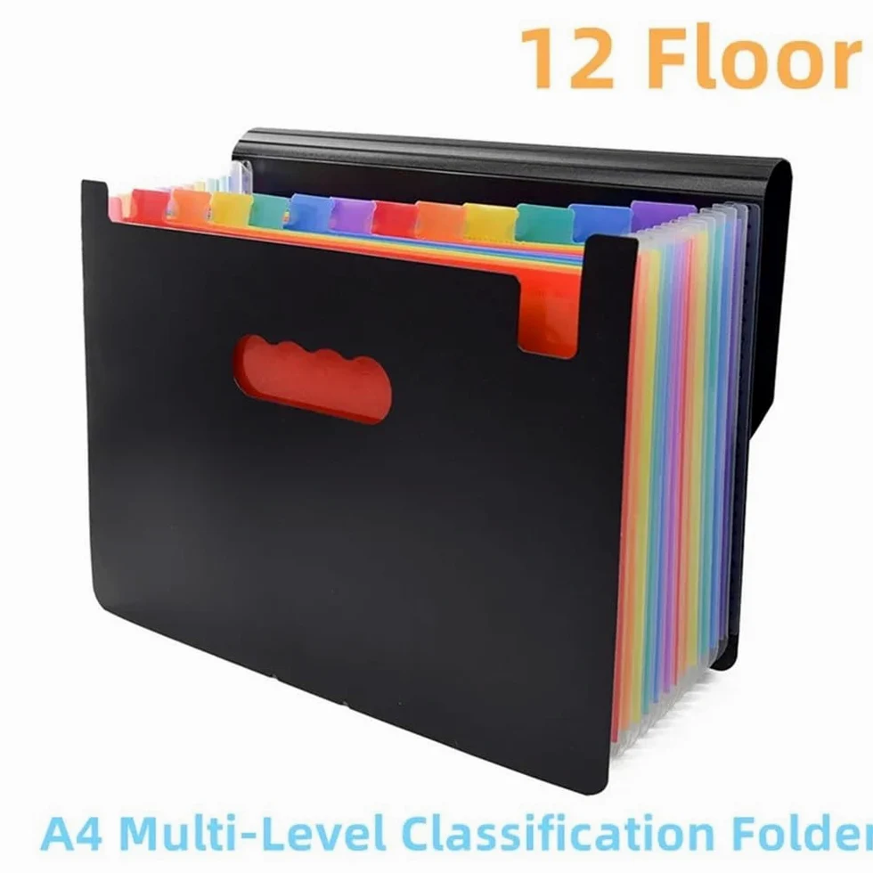 Cartelline Portadocumenti Cartella di classificazione Multistrato A4 for Forniture for Ufficio a 12 Strati Cartelline(Nero)