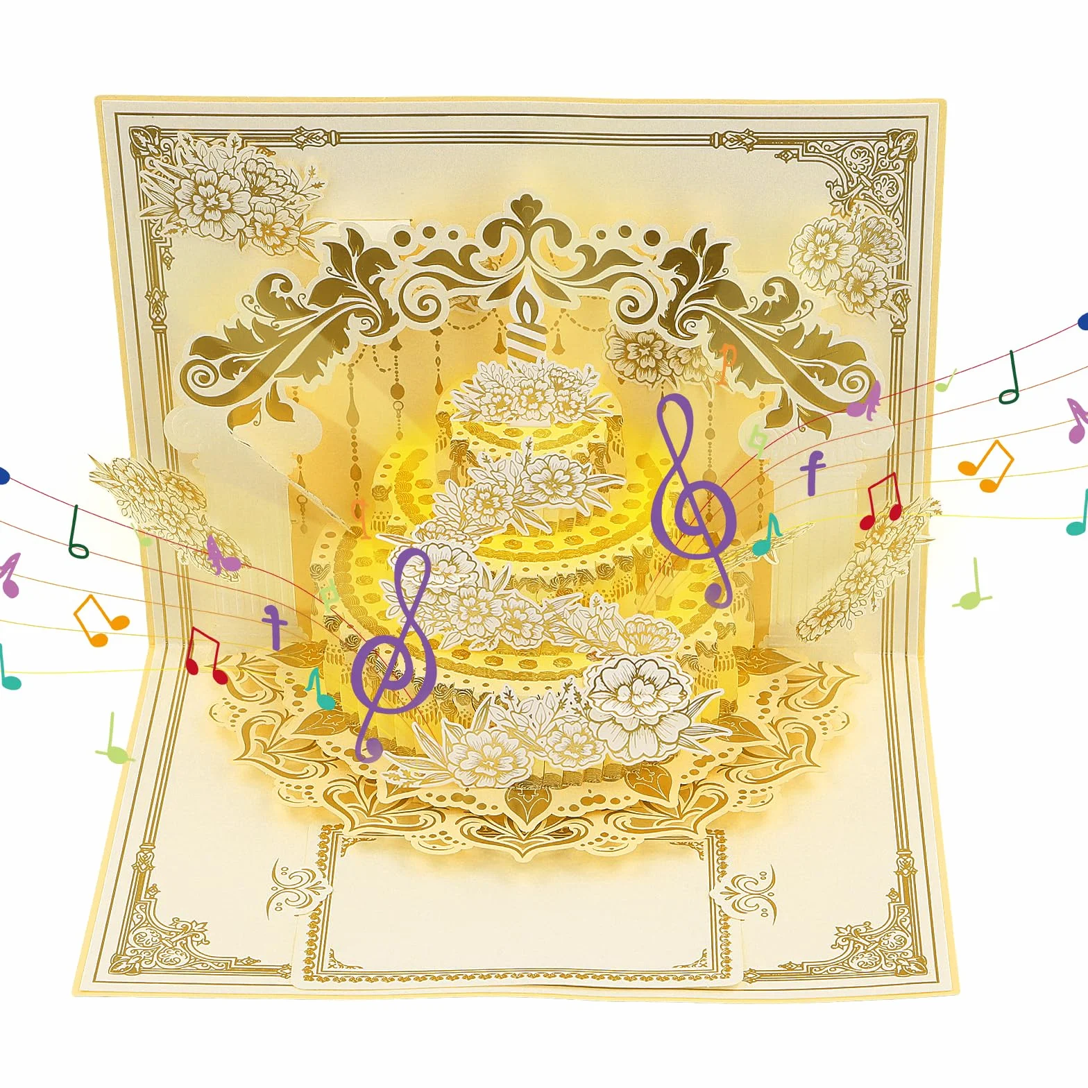 Biglietto Auguri Compleanno 3D con Musica e Luce - Pop Up Fiore Torta 20x15 cm