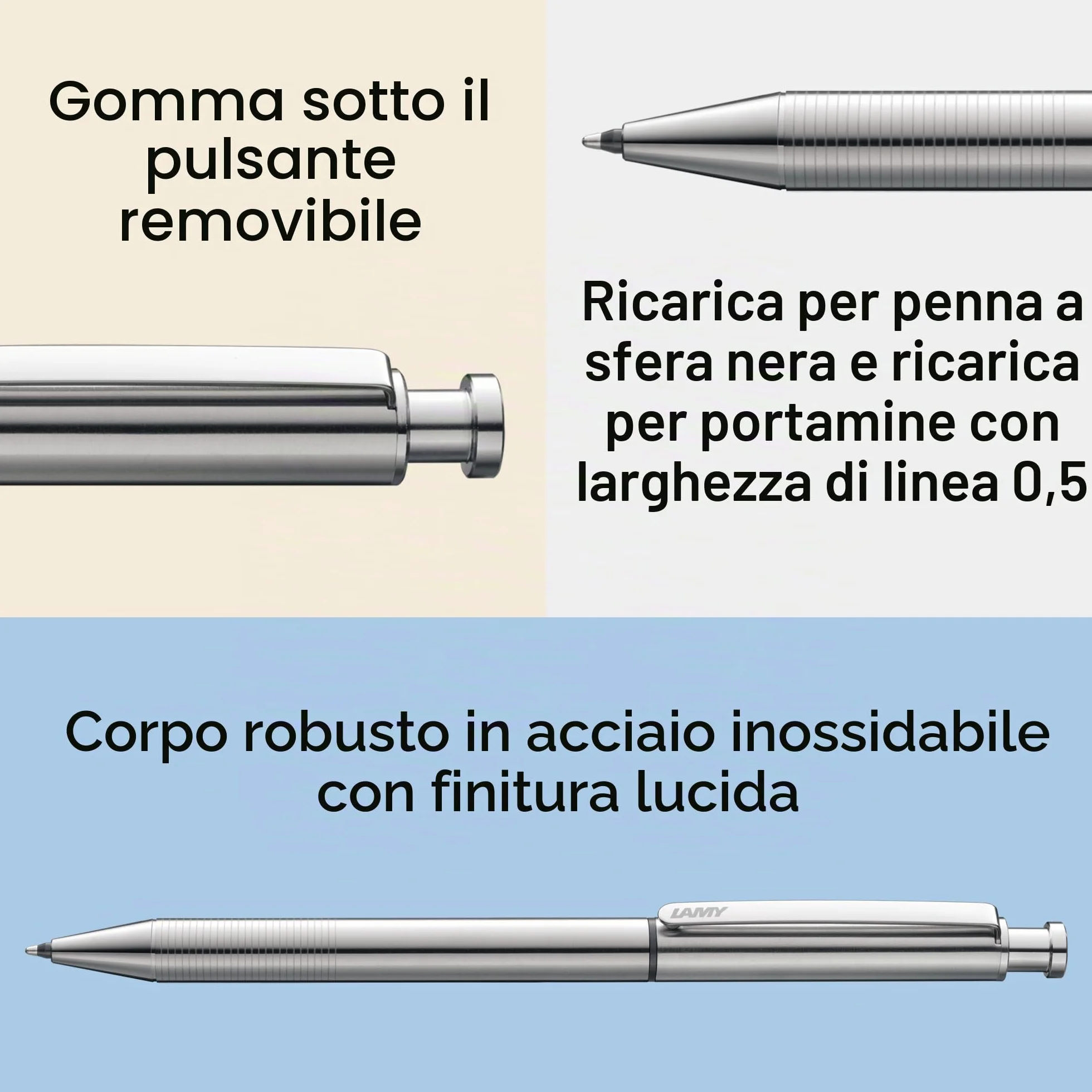 Lamy st matt twin pen in accaio inossidabile – sottile portamina e penna a sfera in un unico prodotto – ricarica per penna a sfera M 21 in nero e per portamina M 41 per linee sottili (0,5 mm) in HB