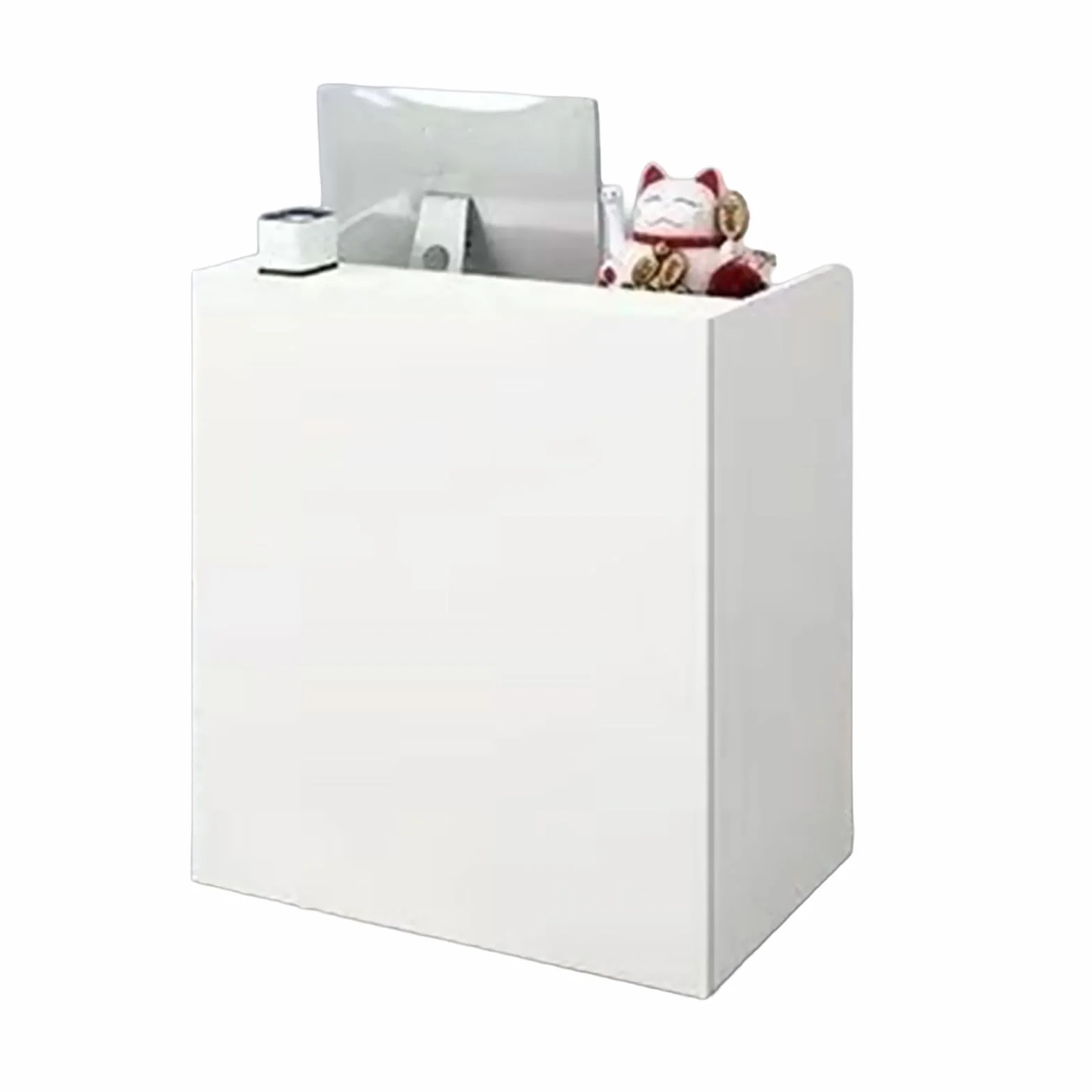Piccolo banco reception, tavolo reception moderno, con cassetto chiudibile a chiave e armadio con anta, for salone, negozio, hotel, ufficio(White,60cm)