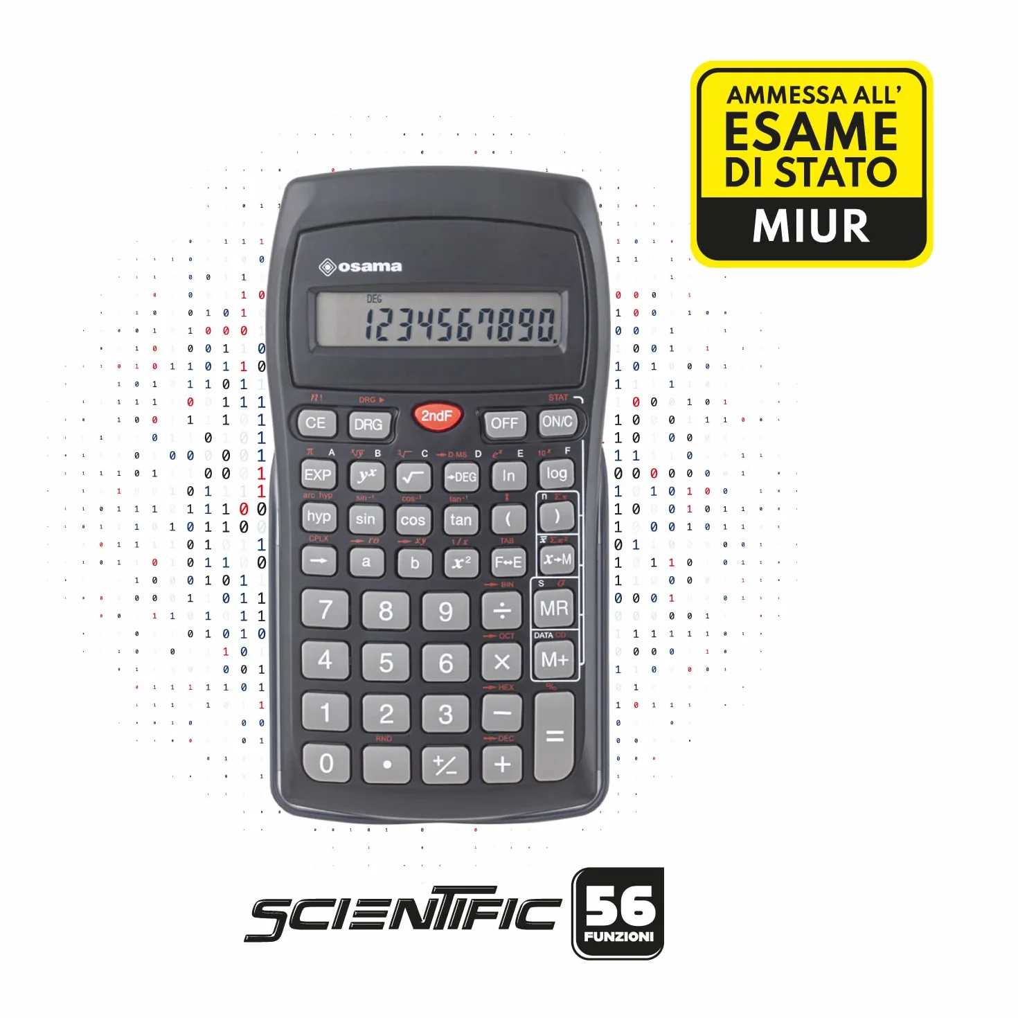 OSAMA Calcolatrice Scientifica 56 Funzioni 10+2 Cifre Custodia Rigida Nero 9,6x2x16,3cm