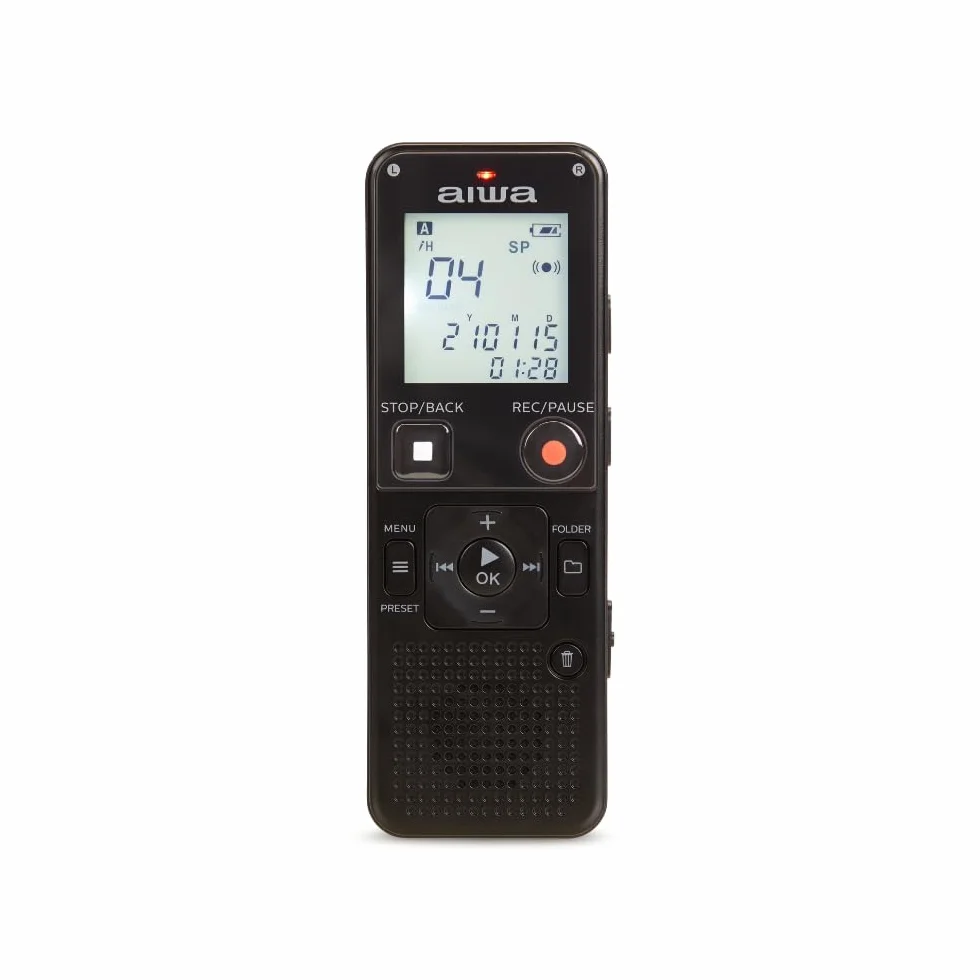 AIWA DVR-A600. Registratore vocale digitale con microfono stereo e memoria integrata da 16 GB. Colore nero