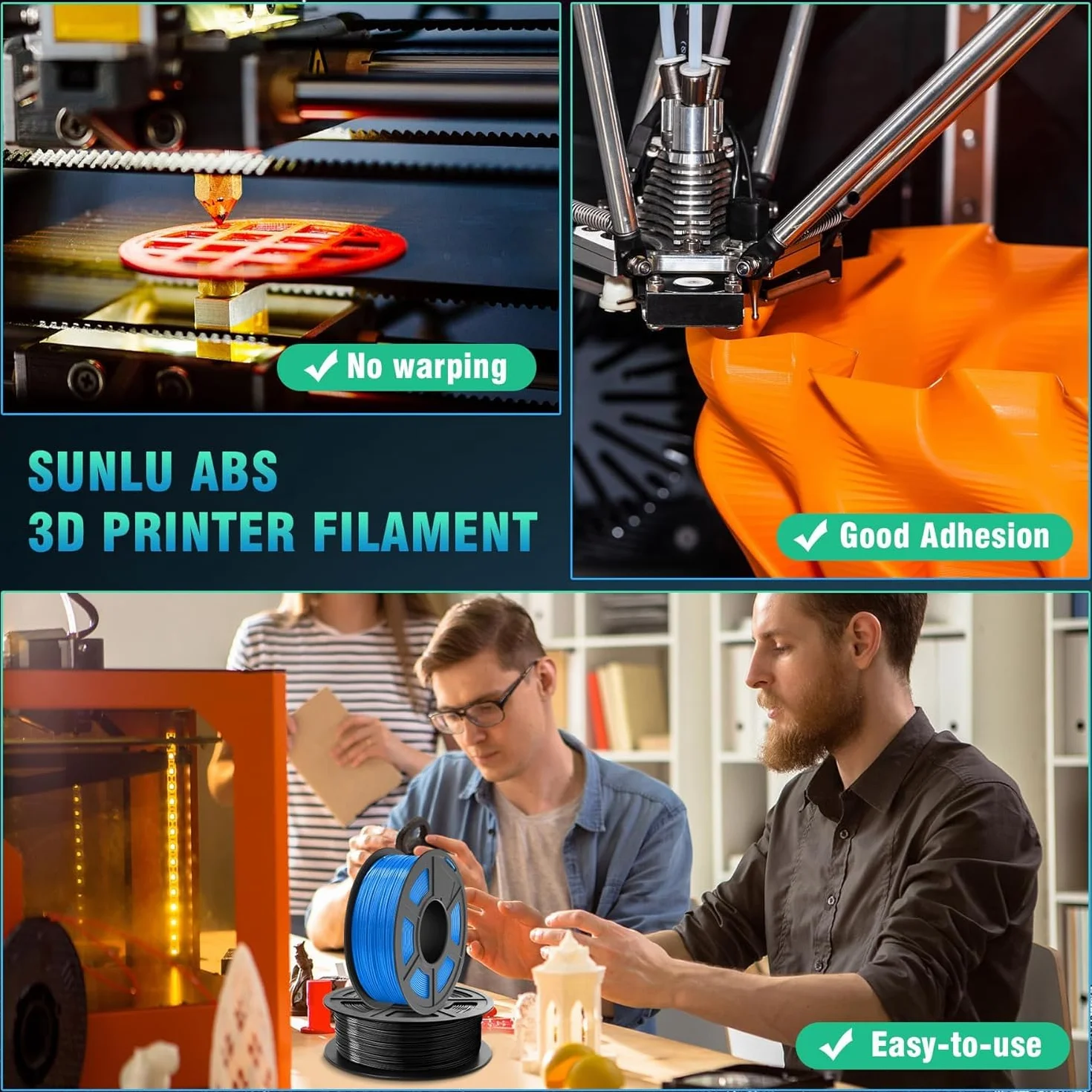 SUNLU ABS Filamento 1,75mm Resistente alle alte Temperature Stampante 3D Bobina 1 kg Nero