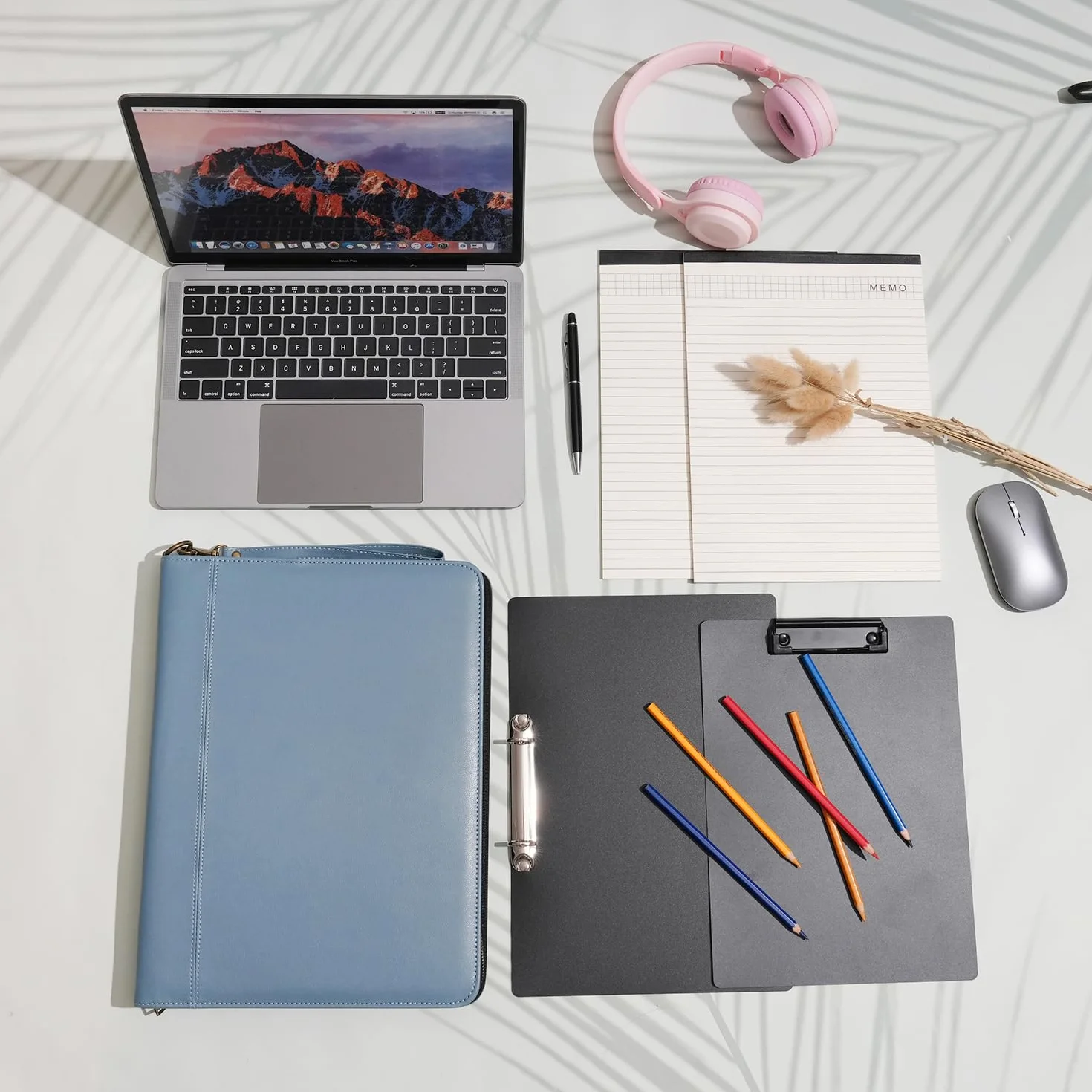 Wason Cartella A4 con Cerniera Portafoglio Pelle PU Raccoglitore Anelli Staccabile Supporto Blocco Note Organizzatore Ufficio Viaggi Scuola Blu nebbia