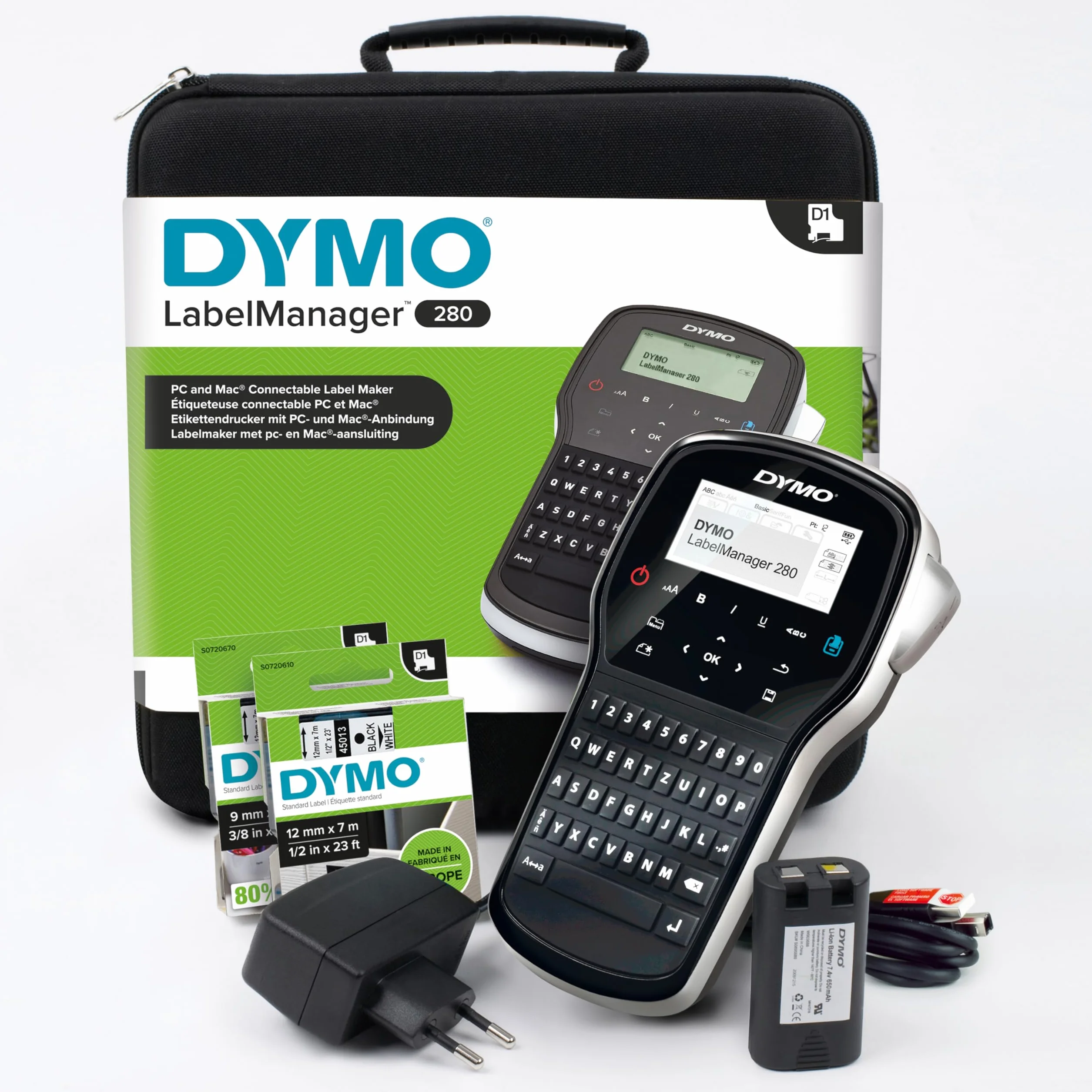 DYMO LabelManager 280 etichettatrice portatile ricaricabile tastiera QWERTY custodia nastri D1