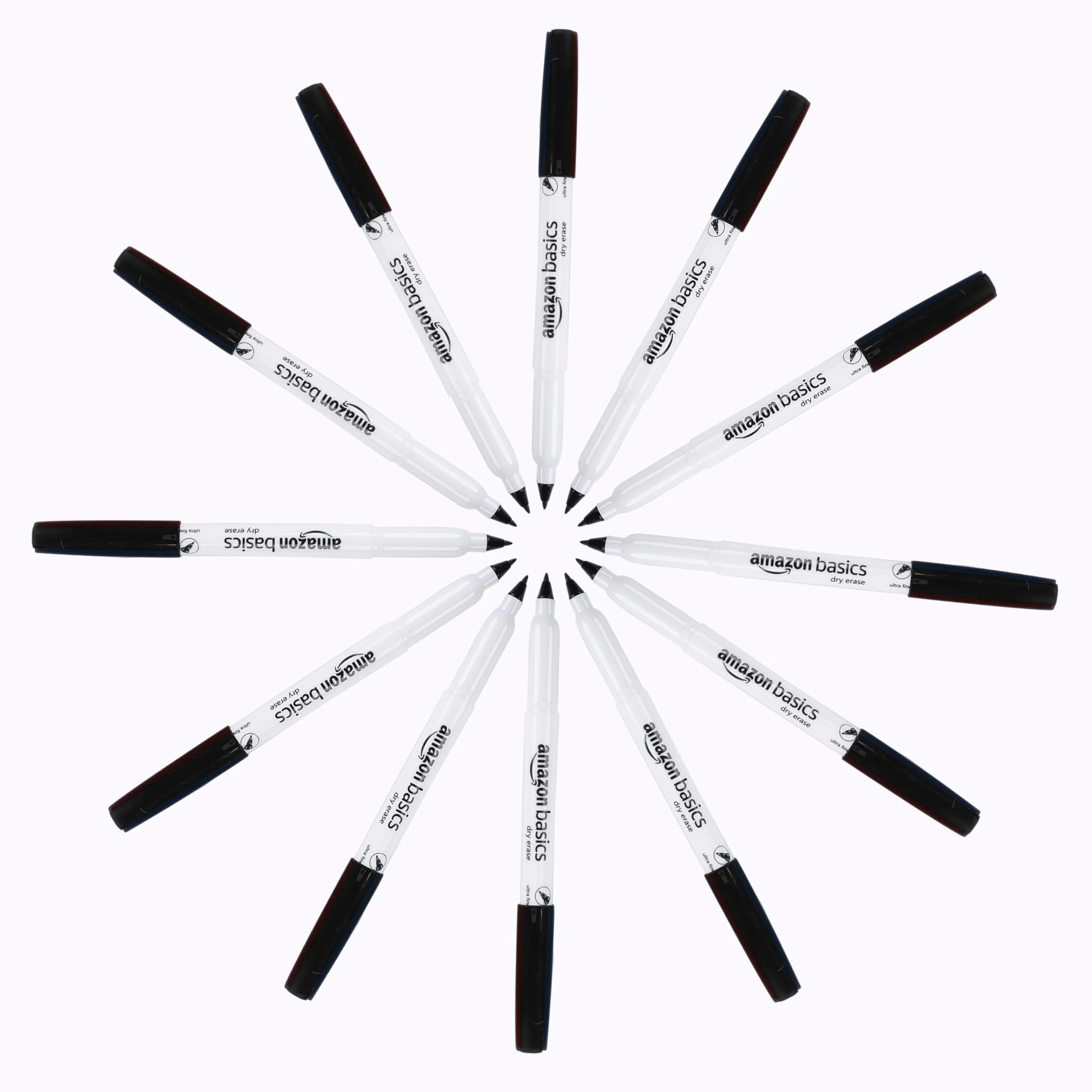 Amazon Basics Low Odor Ultra Fine Tip Dry Erase Markers, Black, 12-Pack