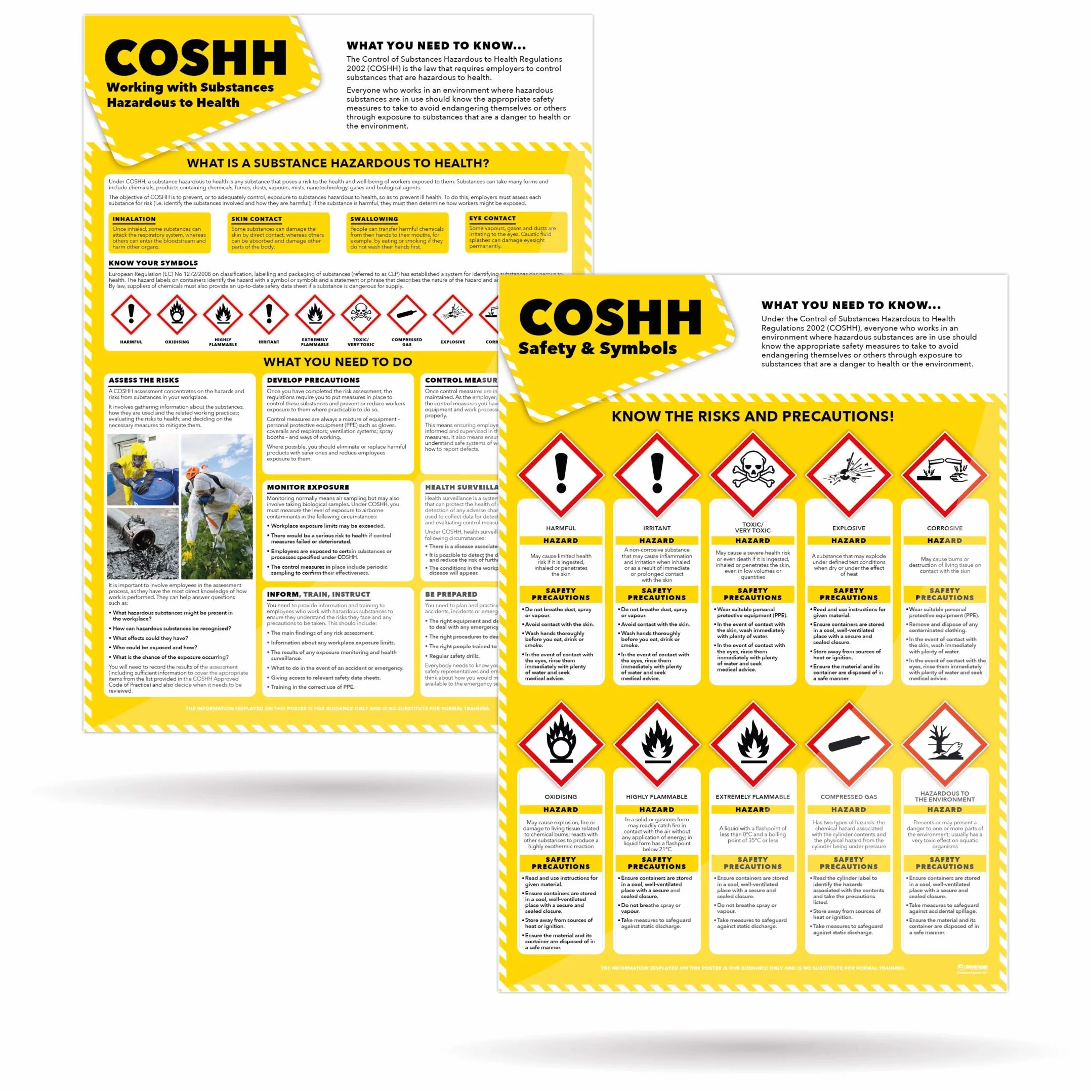 Set di 2 poster di sicurezza COSHH | Salute e sicurezza | Carta lucida laminata 850 mm x 594 mm (A1) | Salute e Sicurezza Ufficio e Salute | Tabelle didattiche di Daydream Education