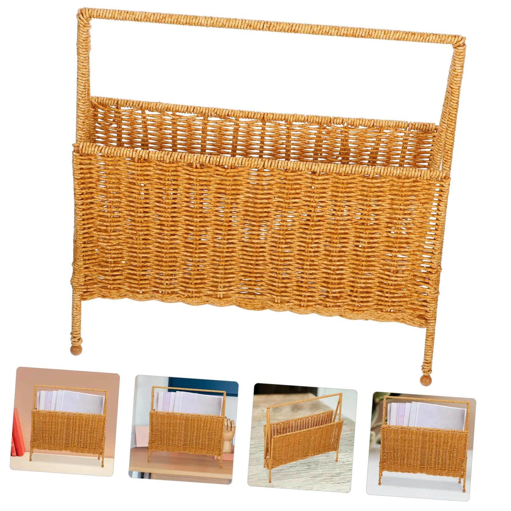 ULTECHNOVO Portaoggetti Rattan per Riviste Design e Spazioso e Bagno per Libri e Riviste