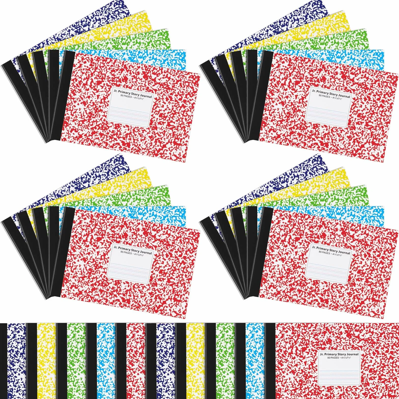 Fainne 20 quaderni per composizione, 80 pagine, mezza misura, a righe larghe, 11,9 x 19,5 cm, spaziatura 28,9 cm, copertine primarie assortite (colorato, fiocco di neve)