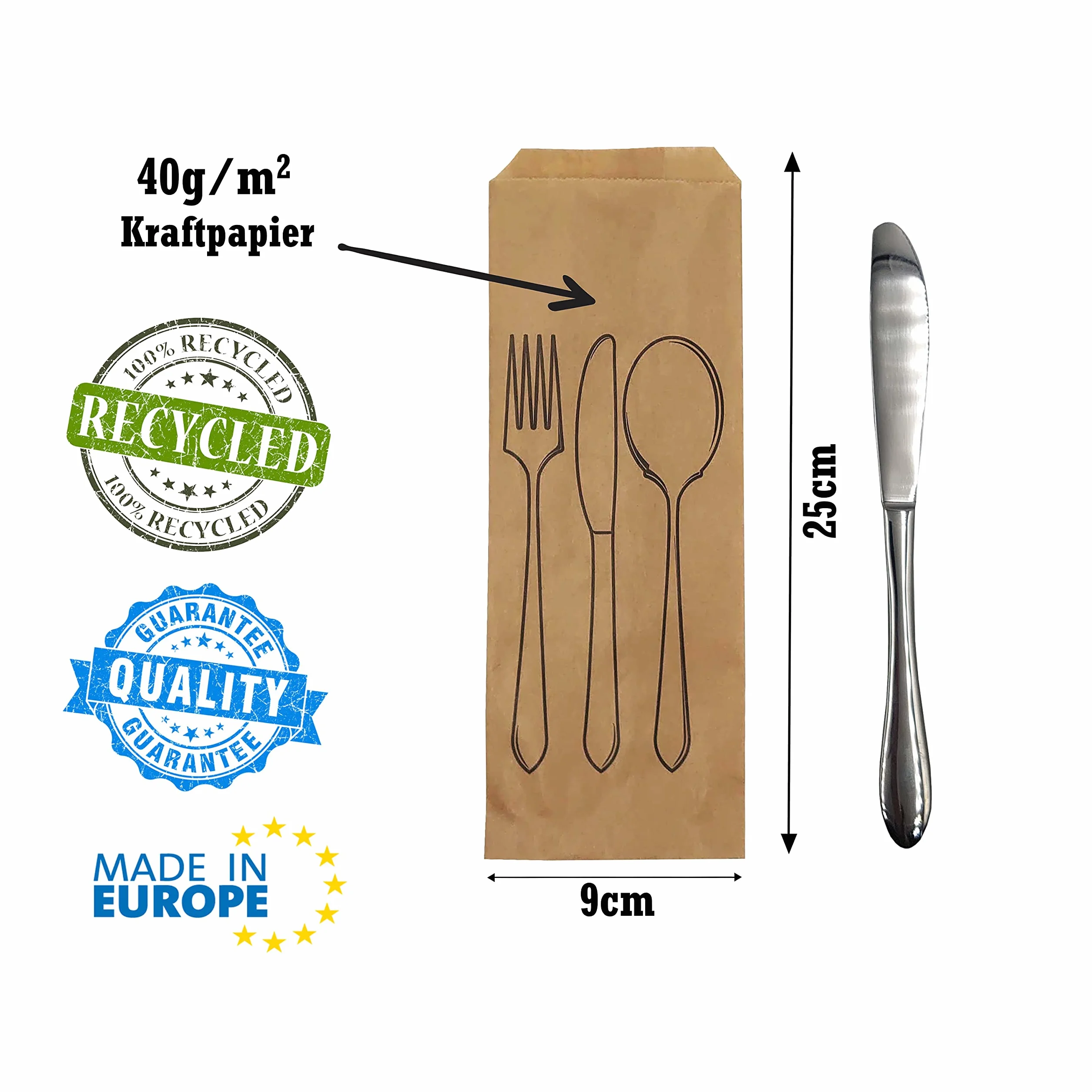 Sacchetti di carta kraft per posate 9x25 cm usa e getta