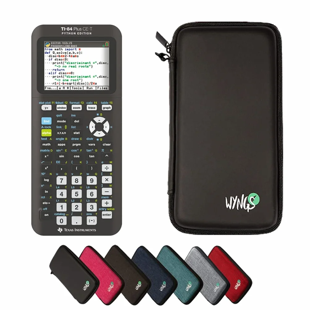 TI-84 Plus CE-T Calcolatrice “Python Edition” con custodia protettiva di WYNGS nera, set base