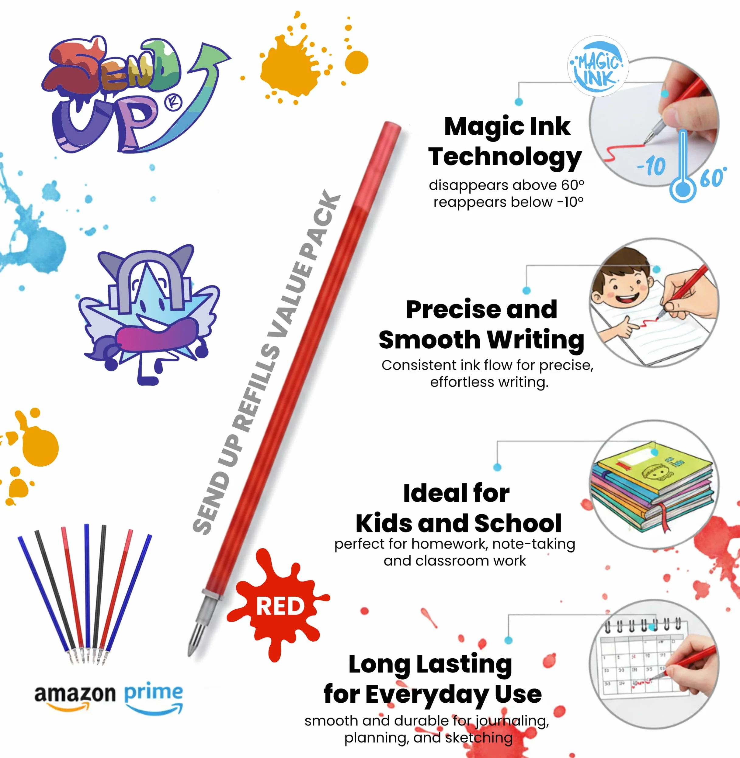 16 Ricariche XXL Penna Gel Cancellabile ROSSE, Punta 0,7mm, Compatibile Legami, +20% Inchiostro, Scatola Cartone