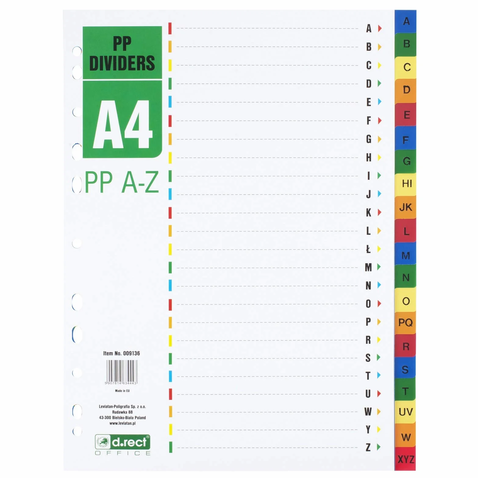 D.RECT Indice A4 PP A-Z Raccoglitori ad Anelli Multicolore Divisori in Polipropilene