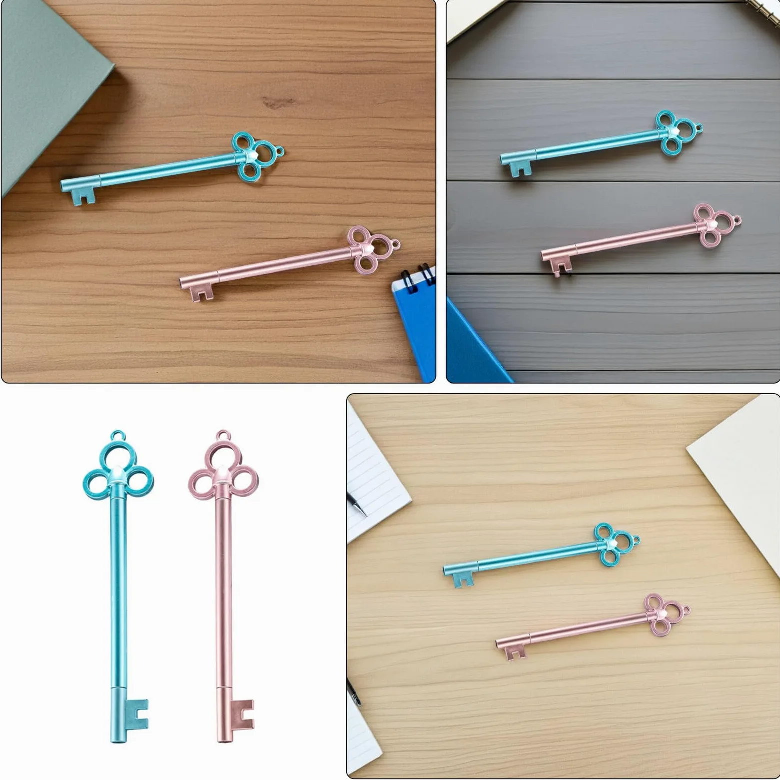 WOONEKY 40 Pezzi 40 Penne a Sfera Gel a Forma di Chiave Blu e Rosa, Cancelleria Creativa per Scrittura Scorrevole, Set da 40 Pezzi per Ufficio e Scuola, Regalo Originale per Scrittori e