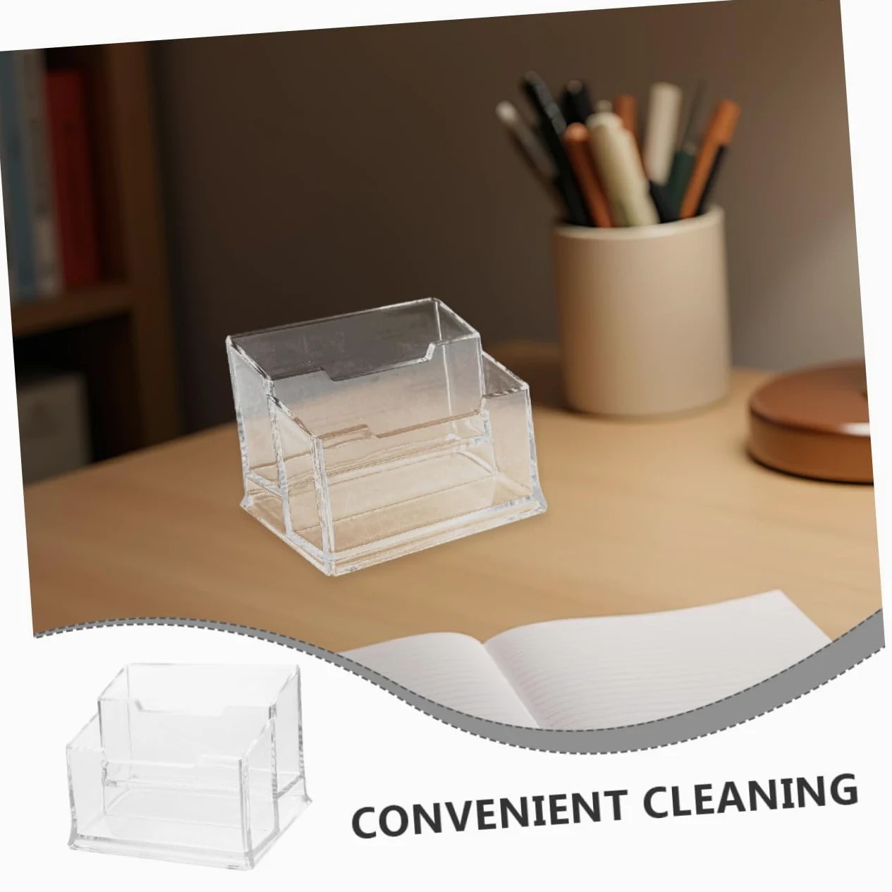 Porta Biglietti da Visita da Scrivania Plastica Trasparente 5 Pezzi | Organizer Ufficio, Struttura Stabile e Leggera, per Uffici e Contesti Professionali