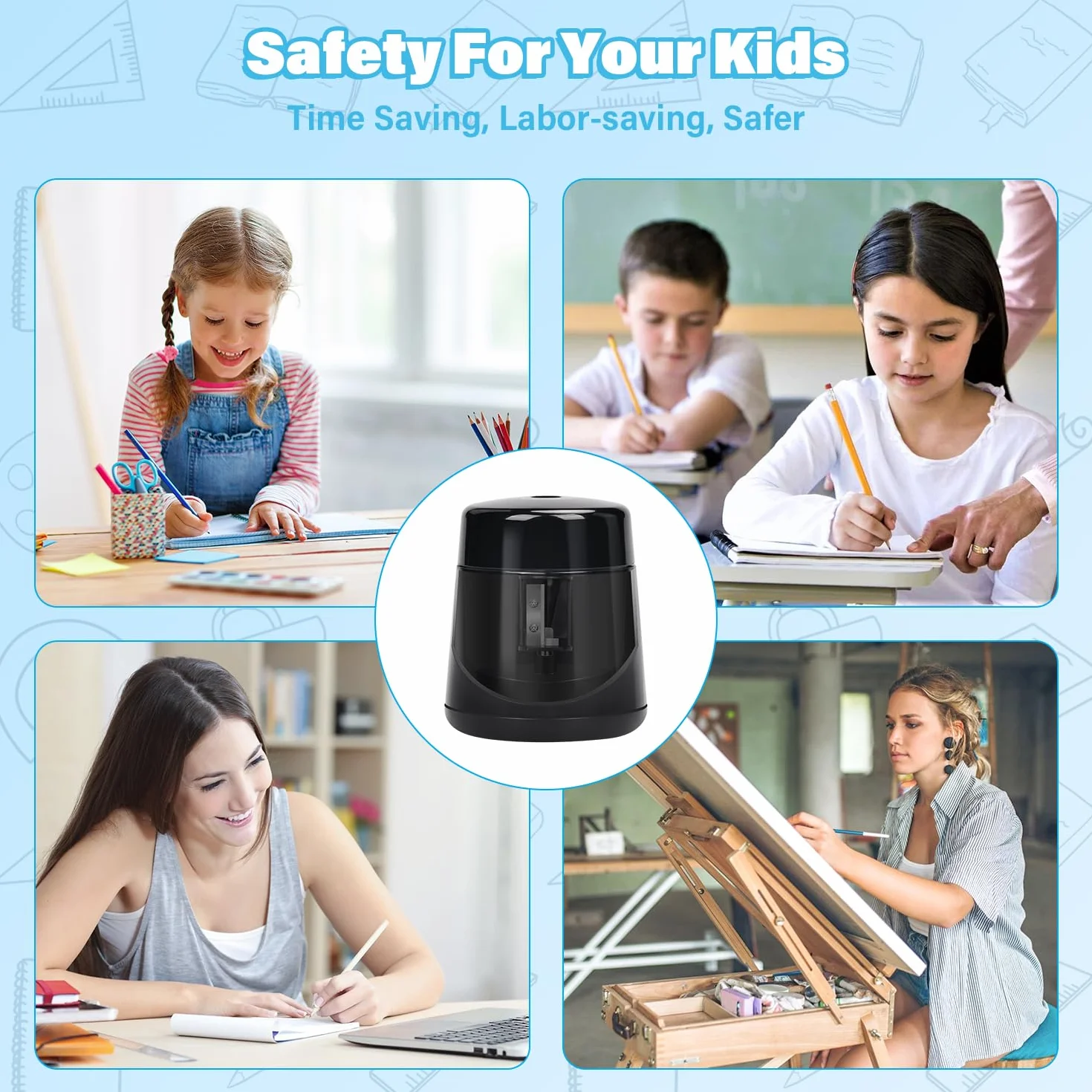 Temperamatite Elettrico Ricaricabile USB per Bambini 7-12 mm, con Serbatoio, per Casa Ufficio Scuola