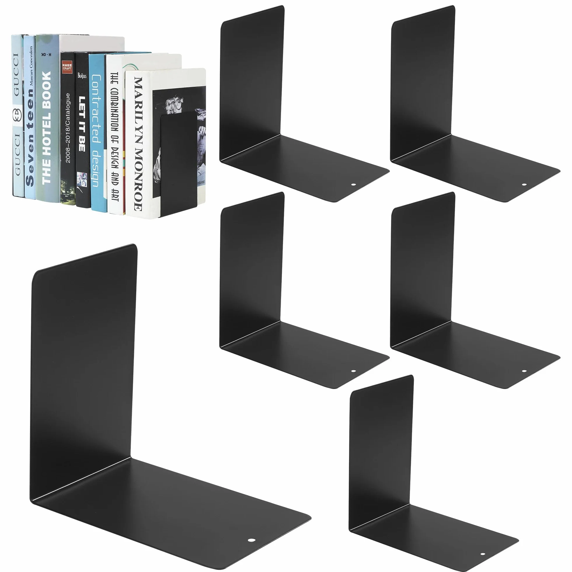 Fermalibri in metallo Nero con tappetini antiscivolo 24 pezzi 15 x 15 x 10 cm
