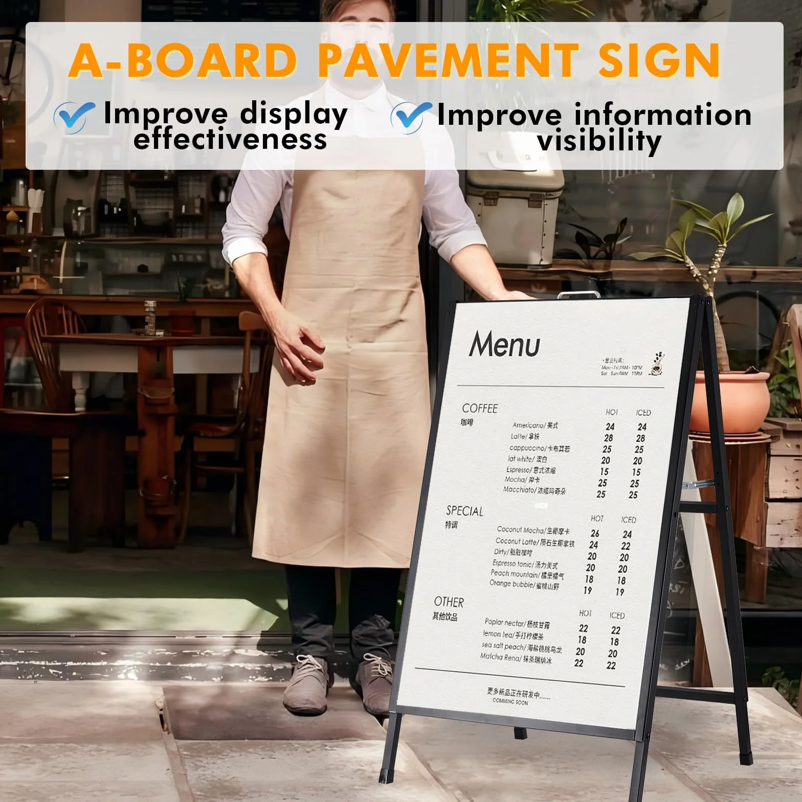 YUCHENGTECH Cavalletto Pubblicitario per Esterno con Maniglia 60X90cm Porta Poster Bifacciale Supporto per Poster da Terra In Metallo Totem Pubblicitario per Bar Ristoranti Mostre Esterni