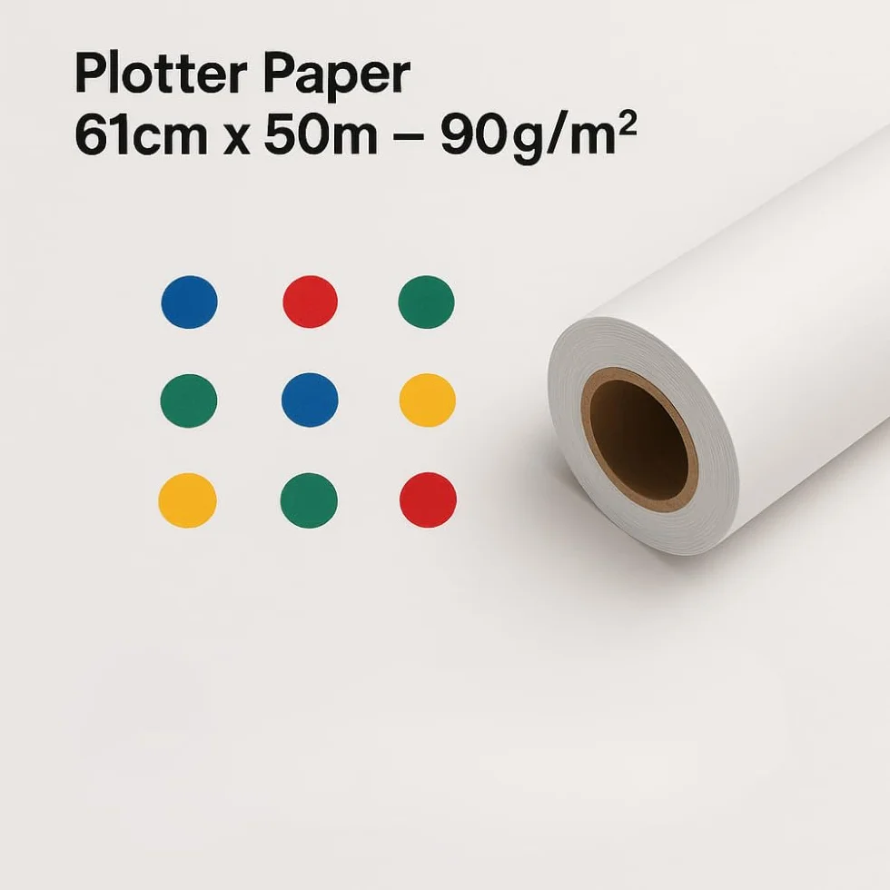 Carta Plotter 61cm x 50m 90g/m² Bianca Professionale Rotolo 4 Pezzi Foro 50mm Ø 96mm