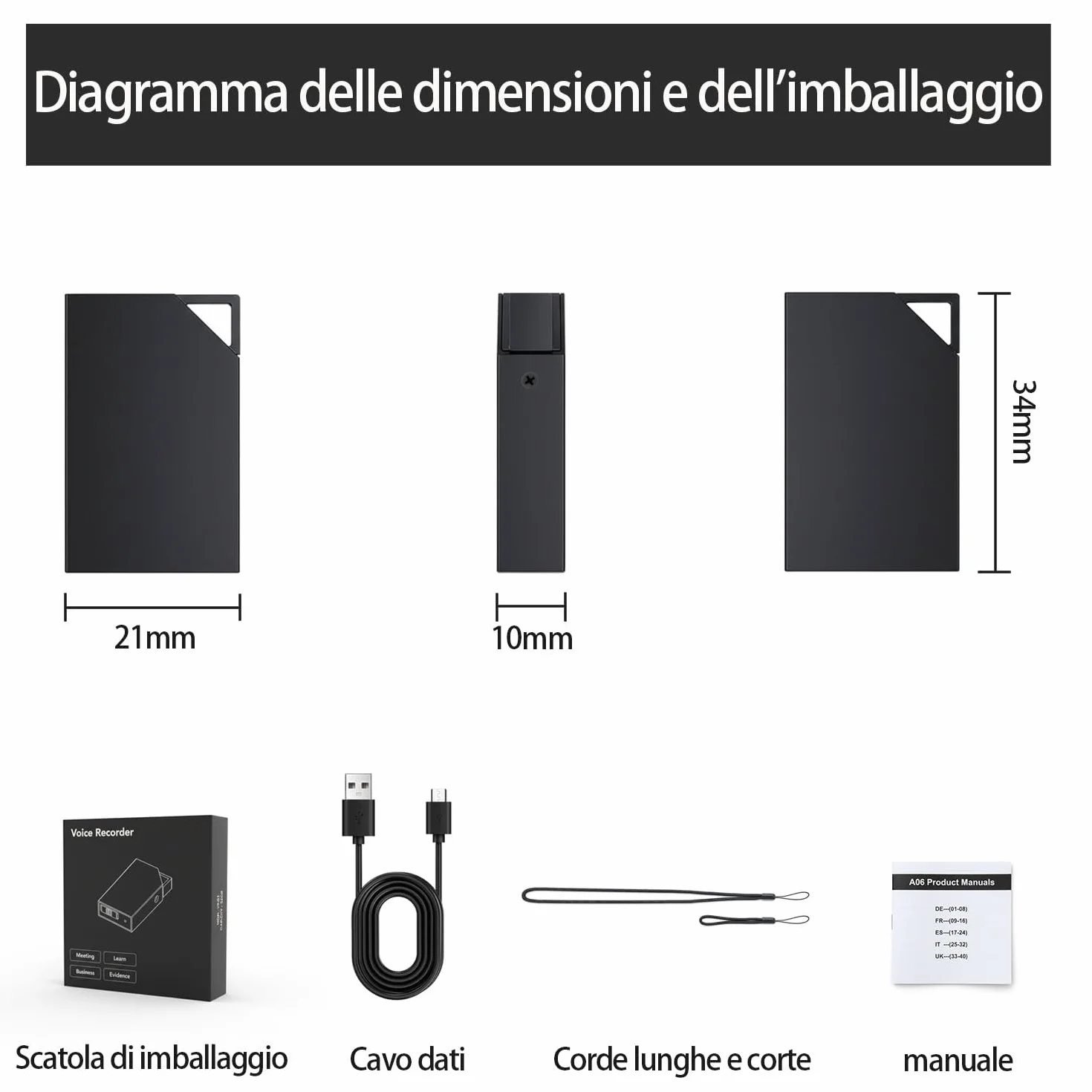 Registratore Vocale con, Memoria da 64GB, Ricaricabile USB, Registratore Vocale Spia e Funzioni Attivazione Vocale, Penna Mini Registratore Vocale Spia, Per Lezioni, Riunioni (3 * 2 * 0.6)