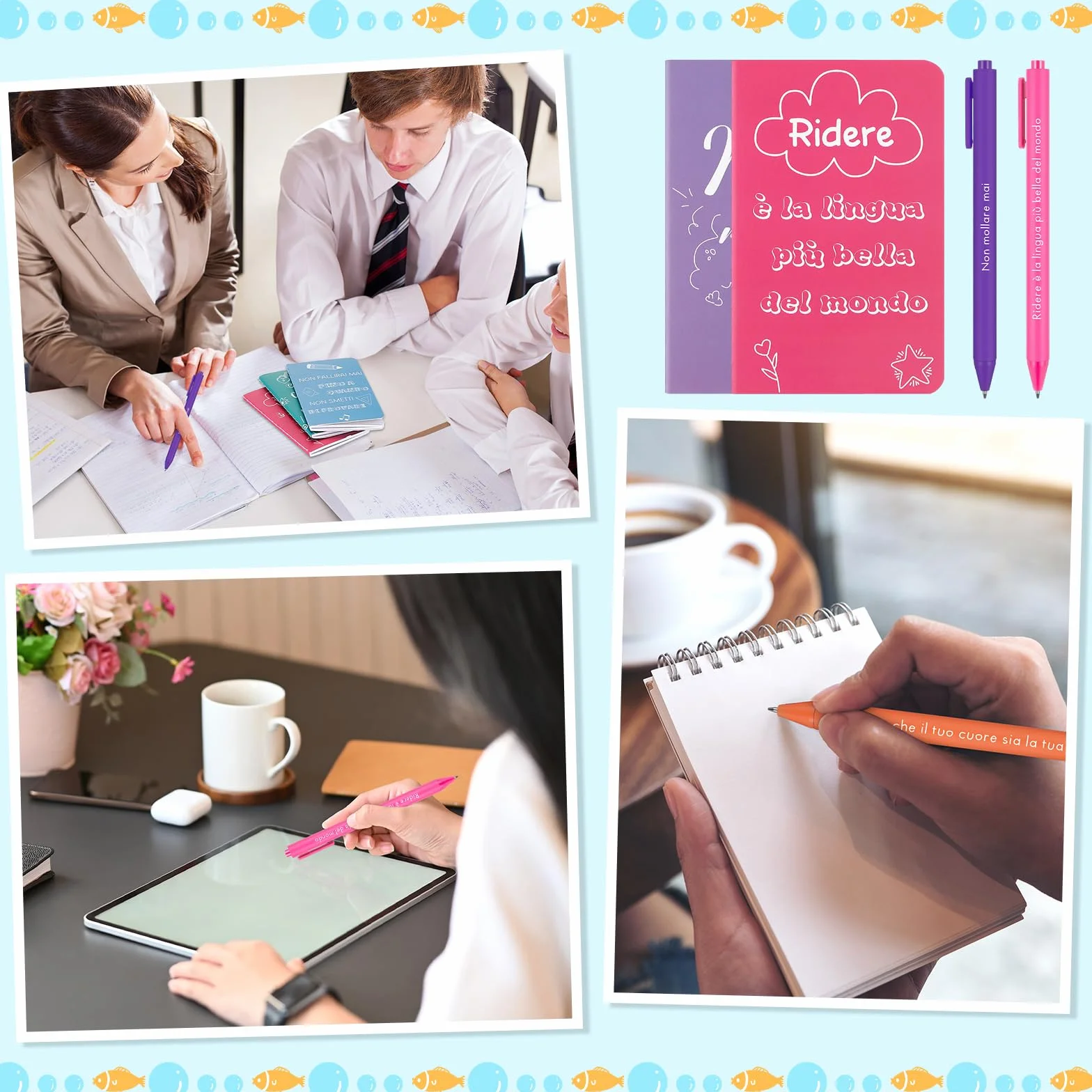 Tenare 24 Set Regali di Ringraziamento per Colleghi 24 Piccoli Quaderni con Frasi Motivazionali Mini Taccuini Tascabili 24 Penne a Sfera Ispiratrici per Appunti Scuola Ufficio Laurea(Colorati)