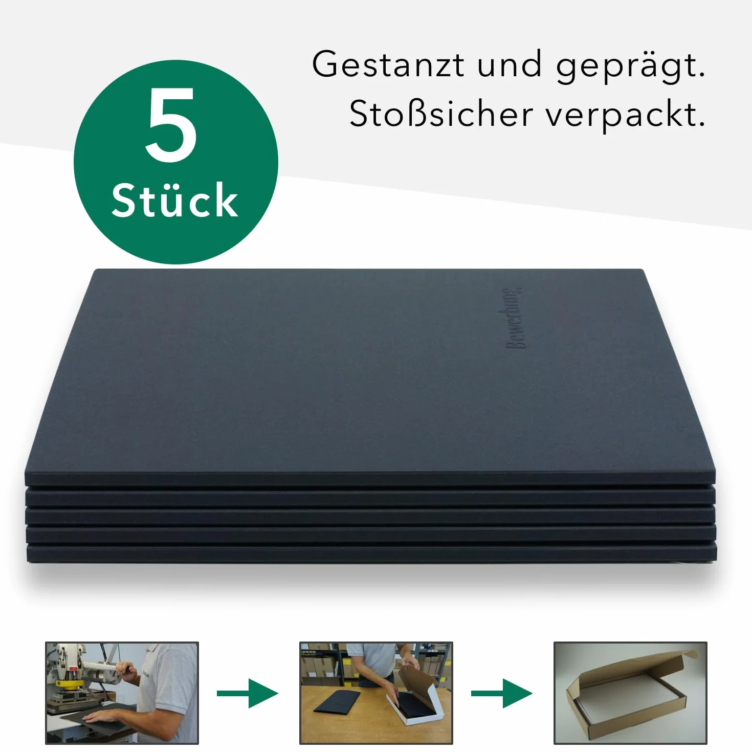 BL-exclusivdruck® Optima-Plus - Cartelline portadocumenti in 3 parti, colore blu navy, qualità premium con elegante rilievo in rilievo "Bewerbung", design del prodotto di Mario Lemani (confezione da