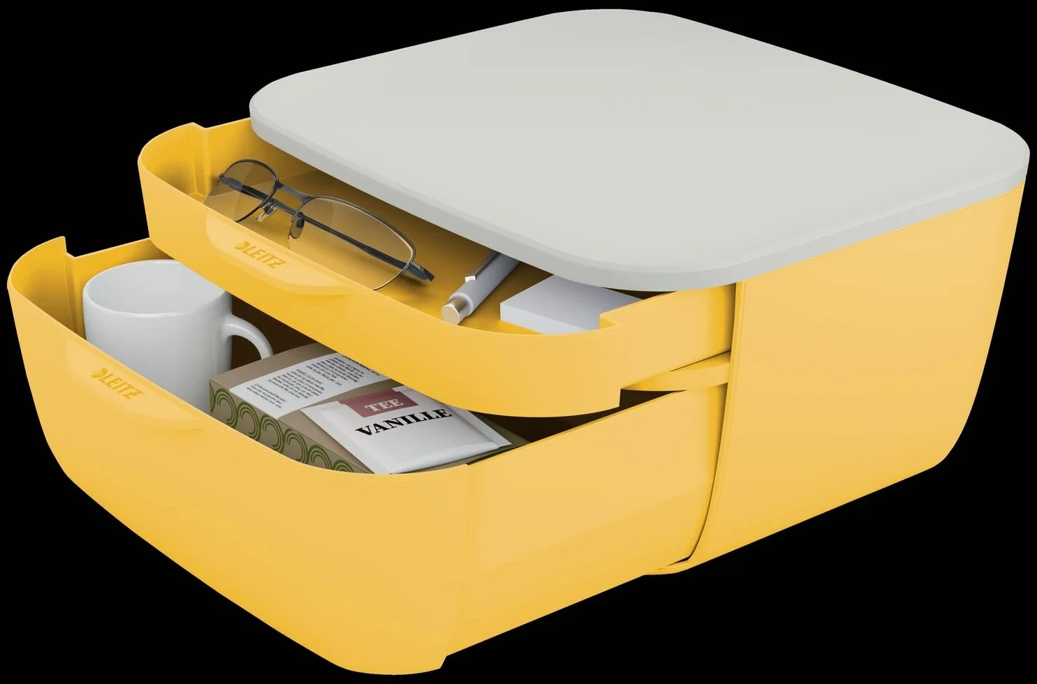 Leitz Cassettiera a 2 Cassetti, Gamma Cosy, Organizer per Riporre Documenti, Penne, Cavi e Riviste, Adatta per Casa e Ufficio, Giallo Caldo, 53570019