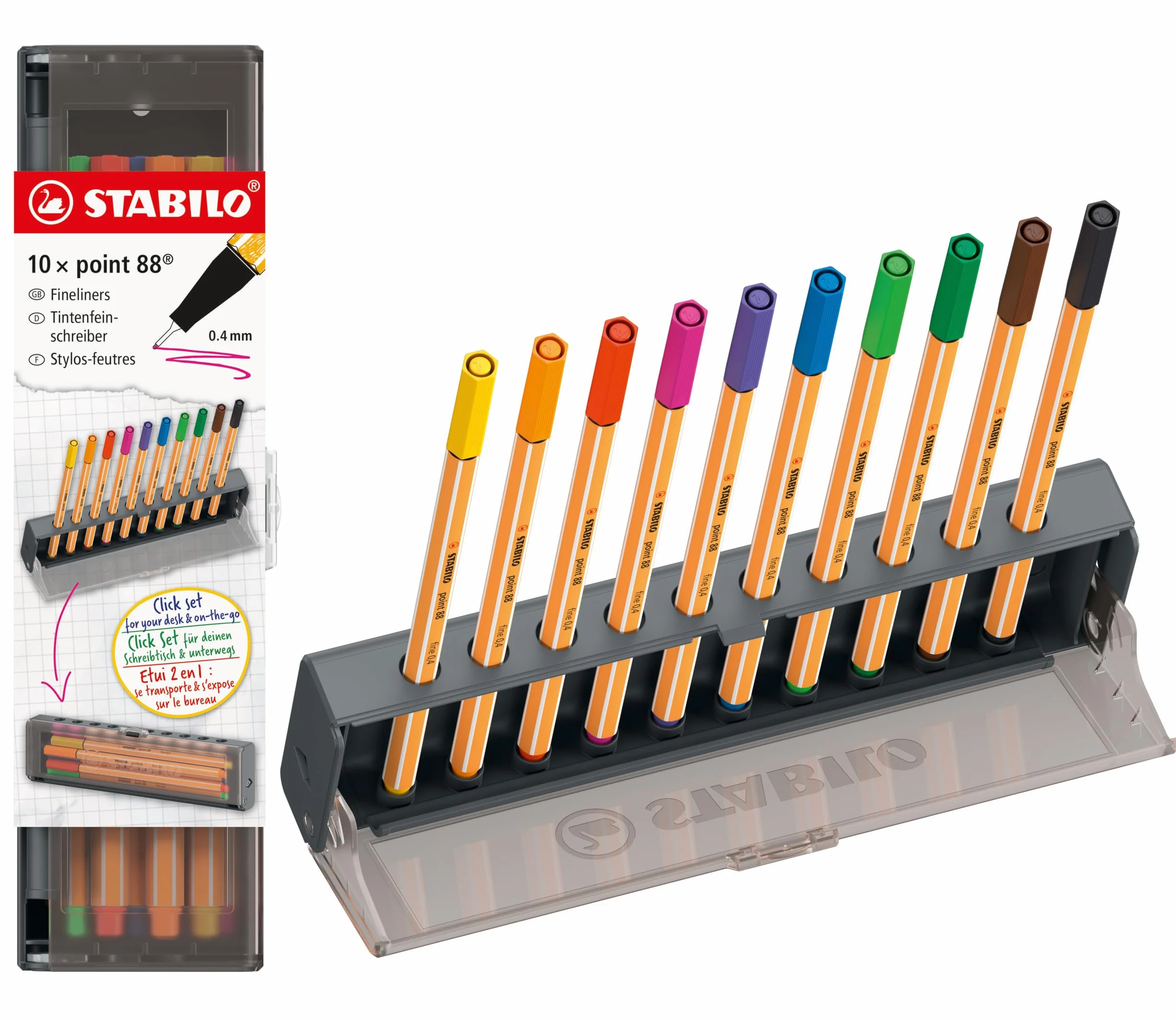 STABILO point 88 Fineliner Click Set da 10 Colori assortiti