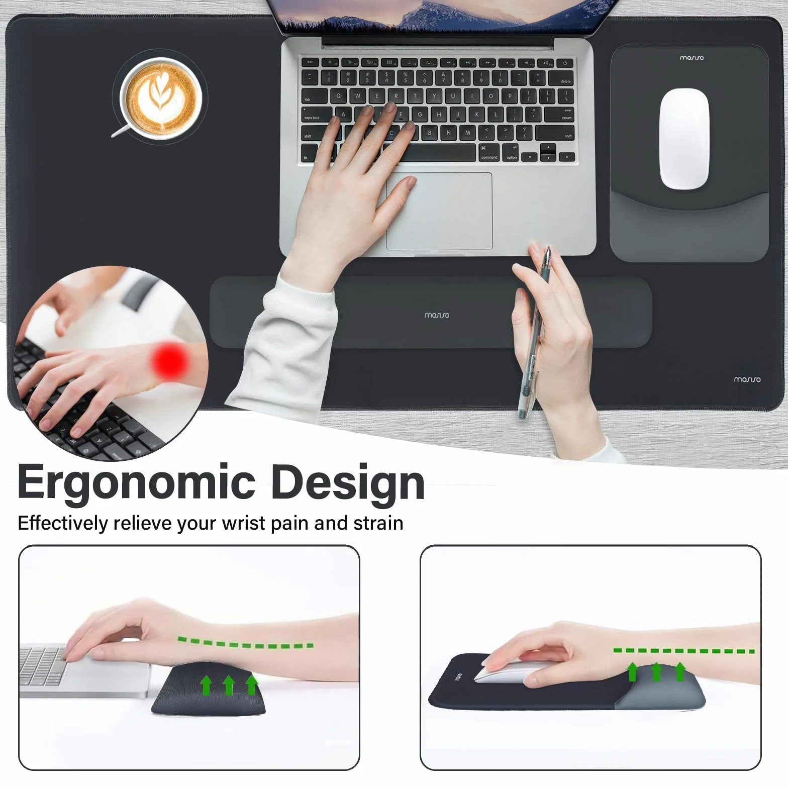 MOSISO Podkładka pod mysz z podpórką pod nadgarstek, mata biurkowa ergonomiczna, pianka memory, grafitowy