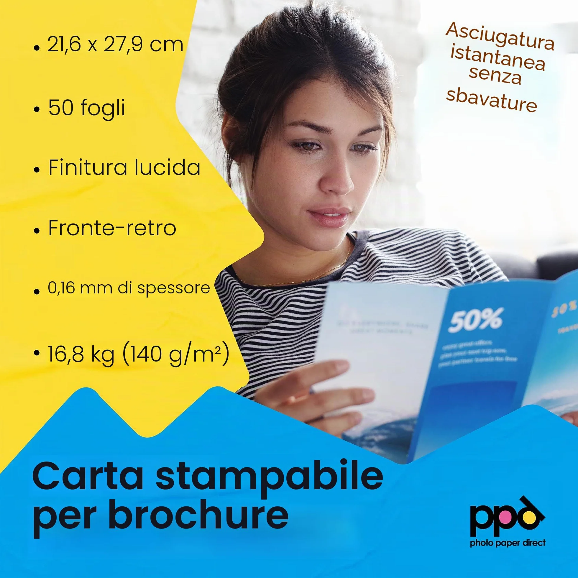 PPD A4 50 Fogli 140g Carta Fotografica Lucida Fronte-Retro per Stampanti Inkjet