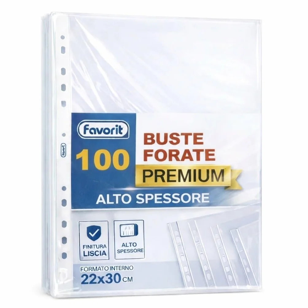 Favorit Buste Perforate Lucide 22 x 30 cm 100 Pezzi Trasparenti