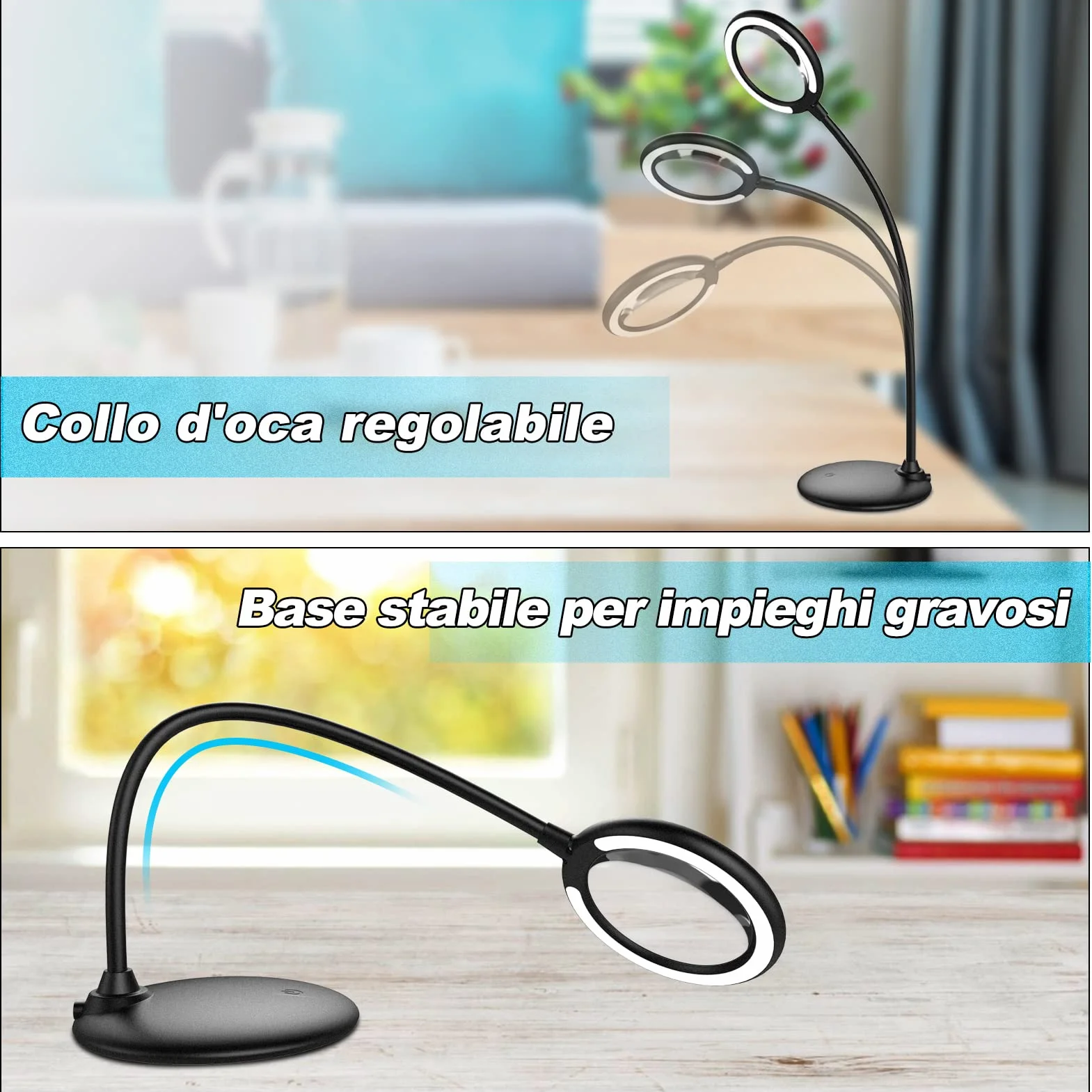 Lente d'ingrandimento ricaricabile 5X con luce e supporto, lente d'ingrandimento illuminata DUDSOEHO a mani libere per lettura, anziani, hobby, artigianato