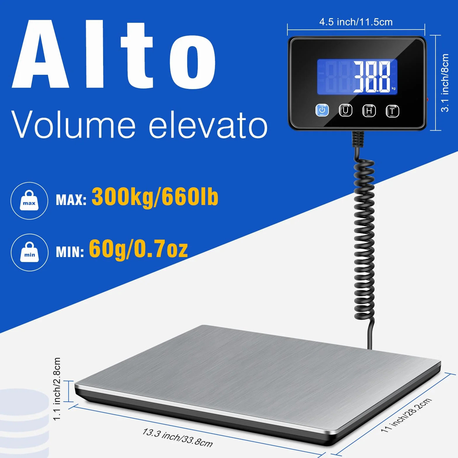 Bilancia Pesa Pacchi 300kg 20g Profesjonalna LCD Tara Hold USB