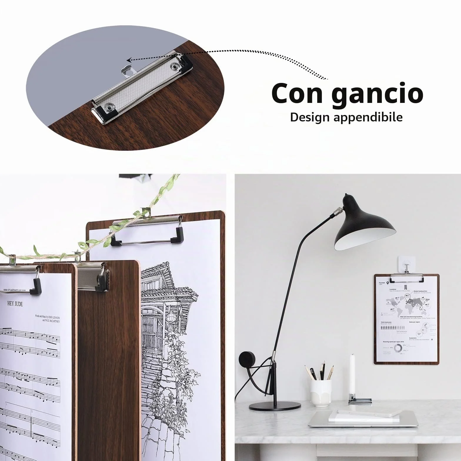 12 Pezzi Portablocco di Legno A5, Portablocchi con Clip in Metallo | Legno Portablocco, Tavolette per Appunti con Clip, Portablocco con Ferma-documenti, per Ufficio Scuola Casa
